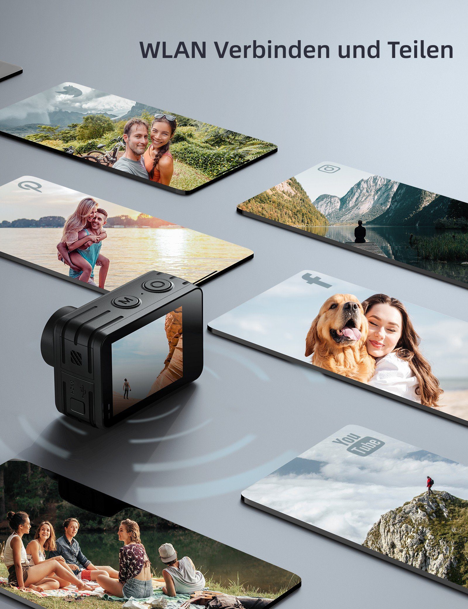 WOLFANG Action Cam (FULL HD, 4K 60FPS 24MP, Touch-Screen, 3.0 EIS, Blankes Metall Wasserdicht)