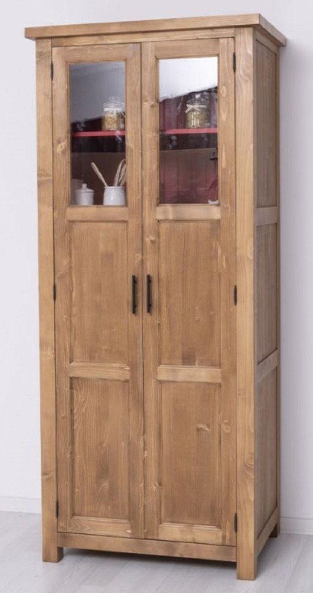 Casa Padrino Küchenbuffet Casa Padrino Landhausstil Esszimmerschrank Naturfarben / Rot 96 x 65 x H. 220 cm - Massivholz Küchenschrank mit 2 Türen - Esszimmer Möbel im Landhausstil - Landhausstil Esszimmer Einrichtung