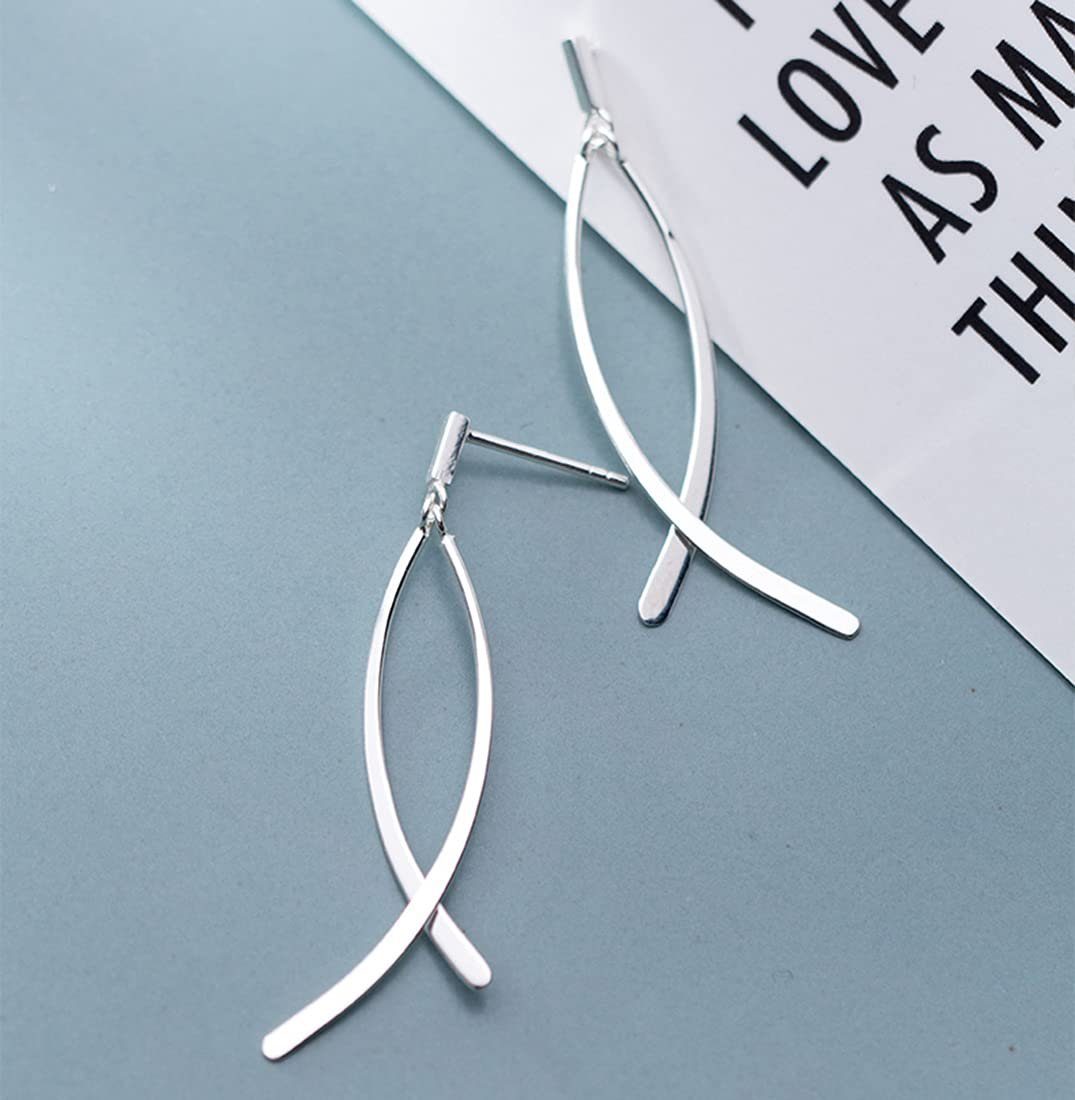 POCHUMIDUU Paar Ohrhänger 925 Sterling Silber Tropfen Ohrringe für Frauen, Mädchen Bar Ohrringe Flat Bar Ohrrin