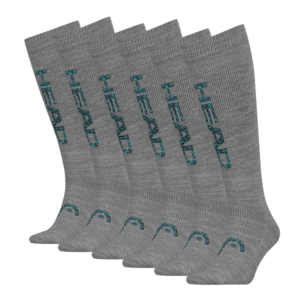 HEAD Logo 6er-pack Grau/Blau Unisex kniehohe Ski-Socken