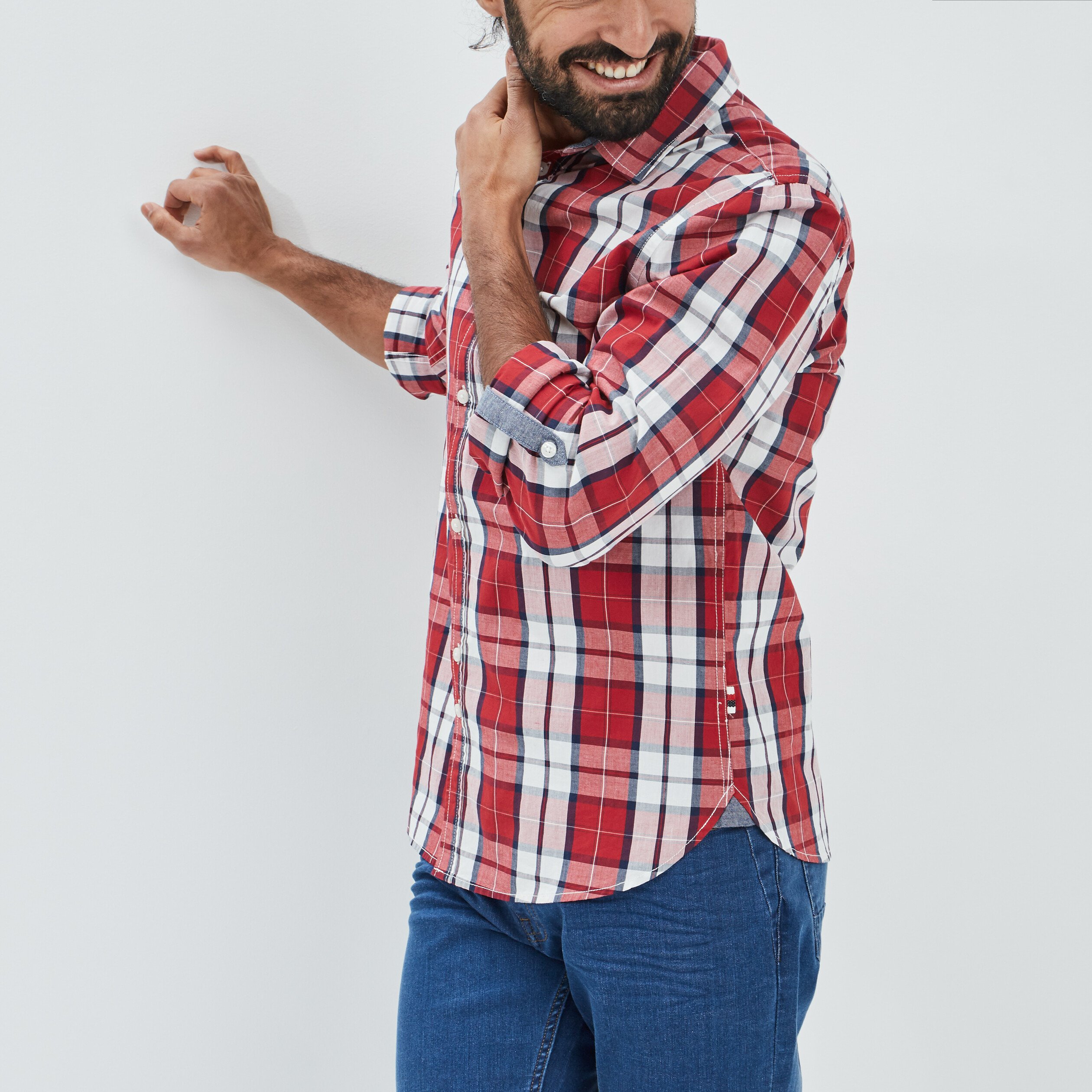 Chemise droite manches 3 4 rouge homme | La Halle