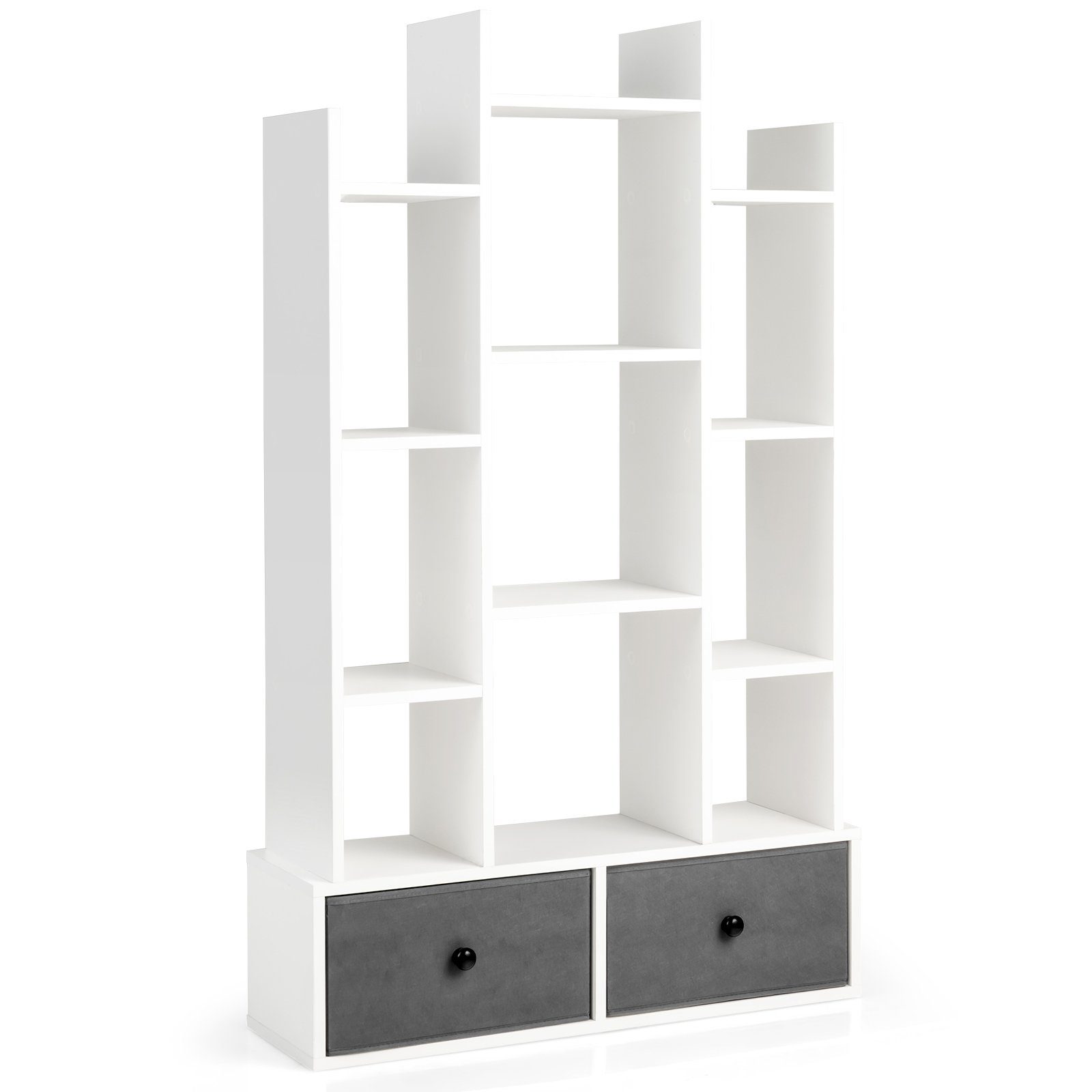 COSTWAY Bücherregal, Standregal mit 12 Fächern und 2 Schublade, 53x24x118cm