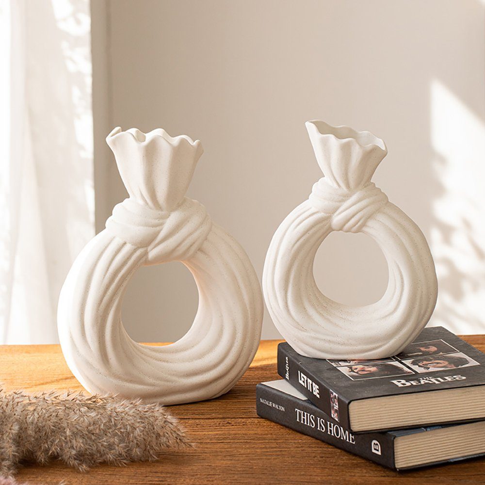 SCOHOME Dekovase Keramik vase beige Moderne deko (1 St., Geeignet für Wohnzimmer, Schlafzimmer), Kunst Vase Runde Form Vasen