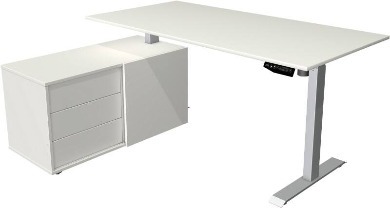 Kerkmann 10220910 Move 1 Elektrisch Höhenverstellbar Sitz-Stehschreibtisch Rechteckig Melamin;Stahl Silber T-Fuß 3 Schübe 1.650 x 1.350 x 1.230 mm