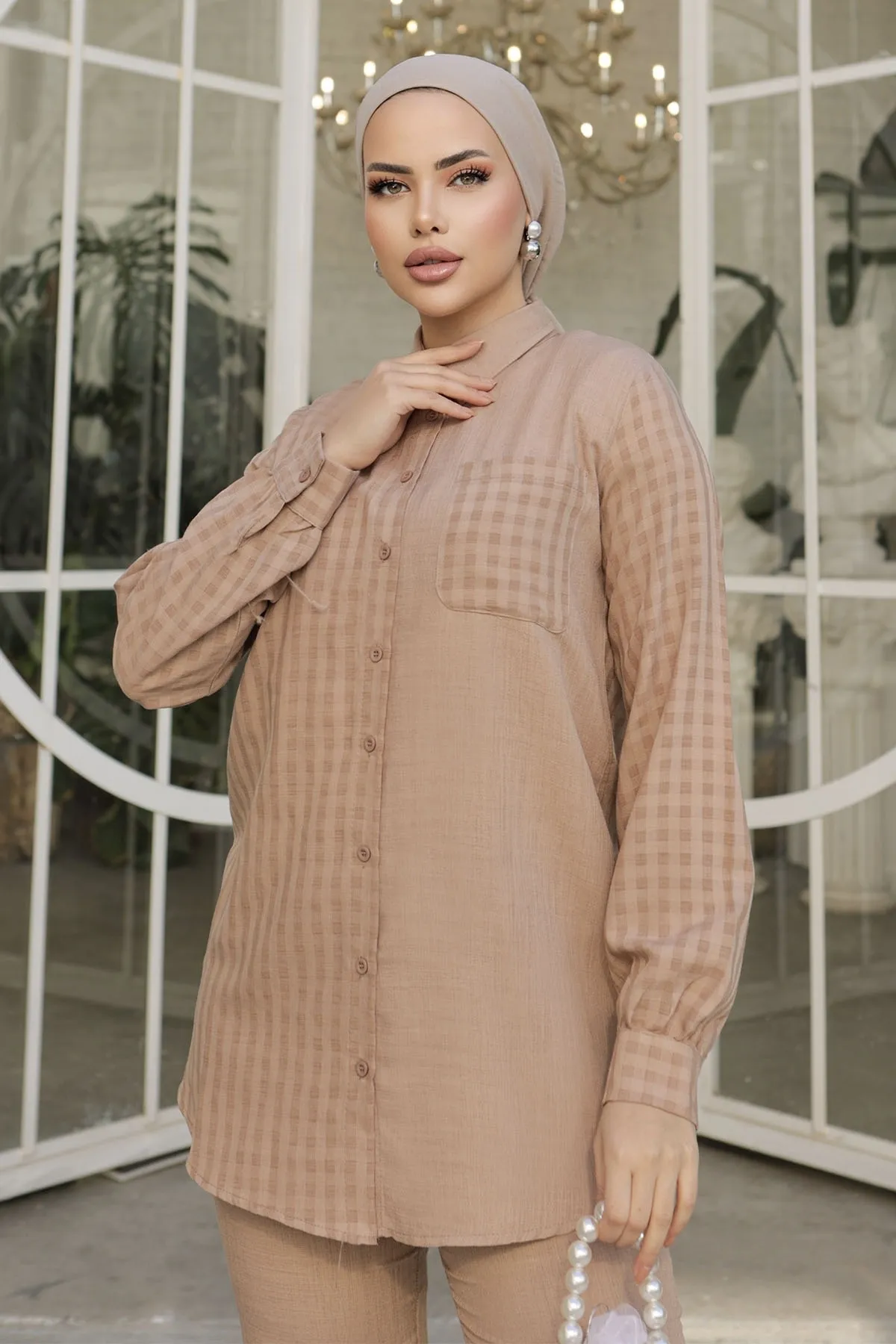 InStyle  Movra Gingham Detailliertes Hemdset – Braun