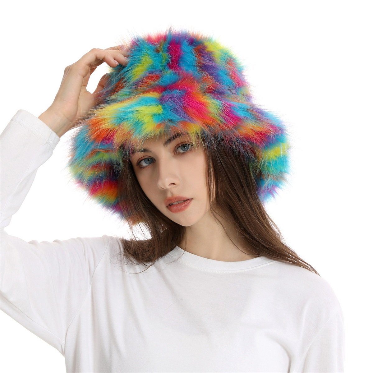 Rutaqian Fischerhut Winter Wärmer Eimer Hut Flauschige Fischermütze für Damen Mädchen (Wintermützen für Frauen Kunstpelz Eimer Hut) Pelzig Fischerhut Bucket Hat