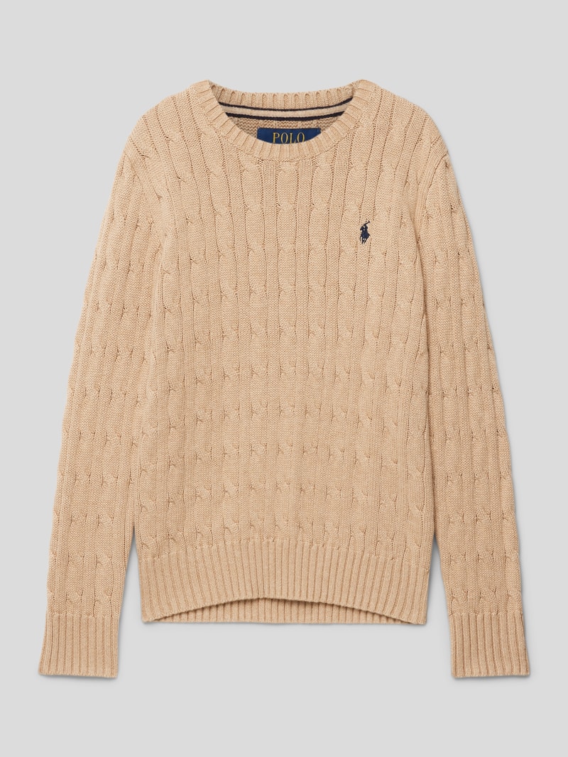 Strickpullover mit Zopfmuster in beige