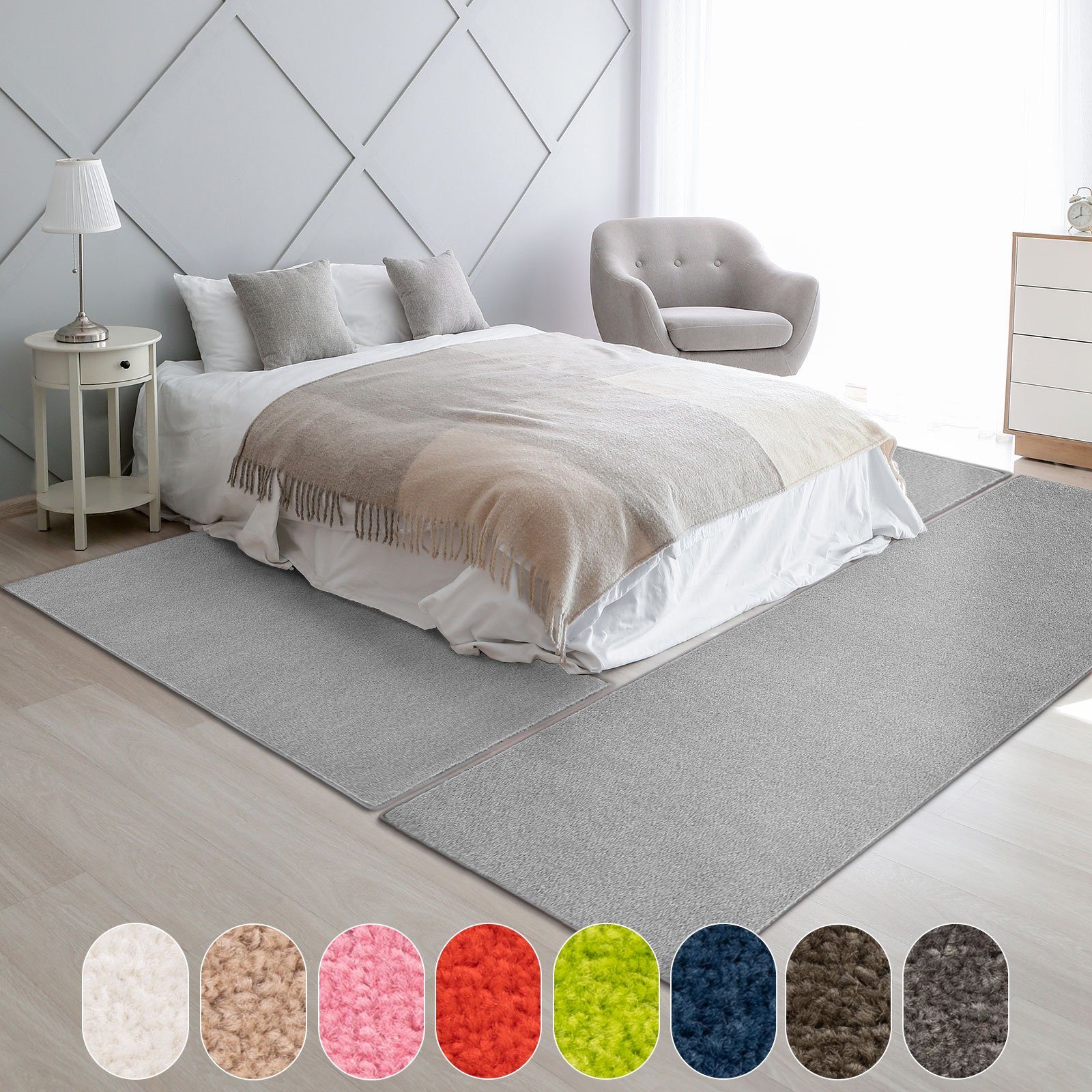 Hochflor-Bettumrandung Fallon, Bettvorleger, ideal im Schlafzimmer, verschiedene Farben Karat, Höhe 8.5 mm, (3-tlg), Velours