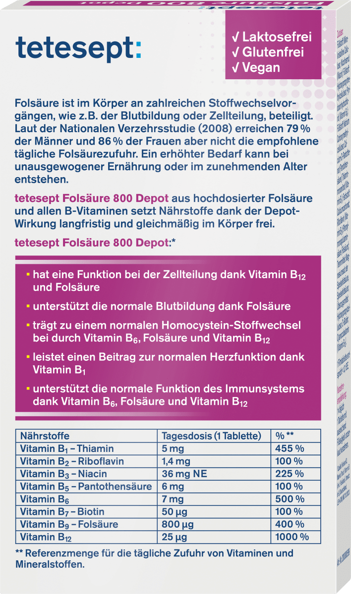 Folsäure 800 Depot Mini Tabletten 60 St, 15,3 g