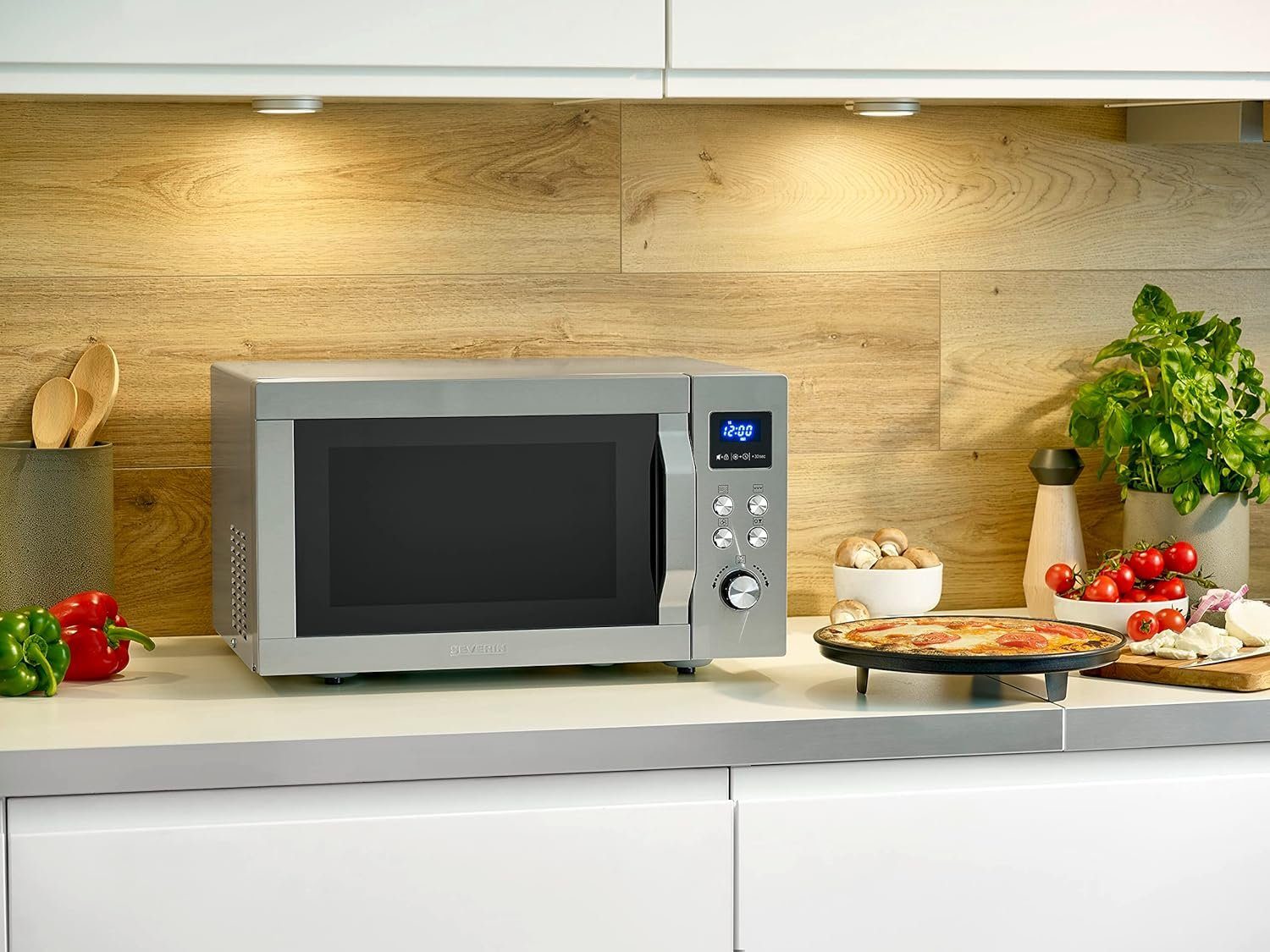 Severin Mikrowelle Mikrowelle mit Grill Heißluftfunktion Pizzafunktion 25 L Display 3in1, Mikrowelle, Grill, Heißluft, 25,00 l