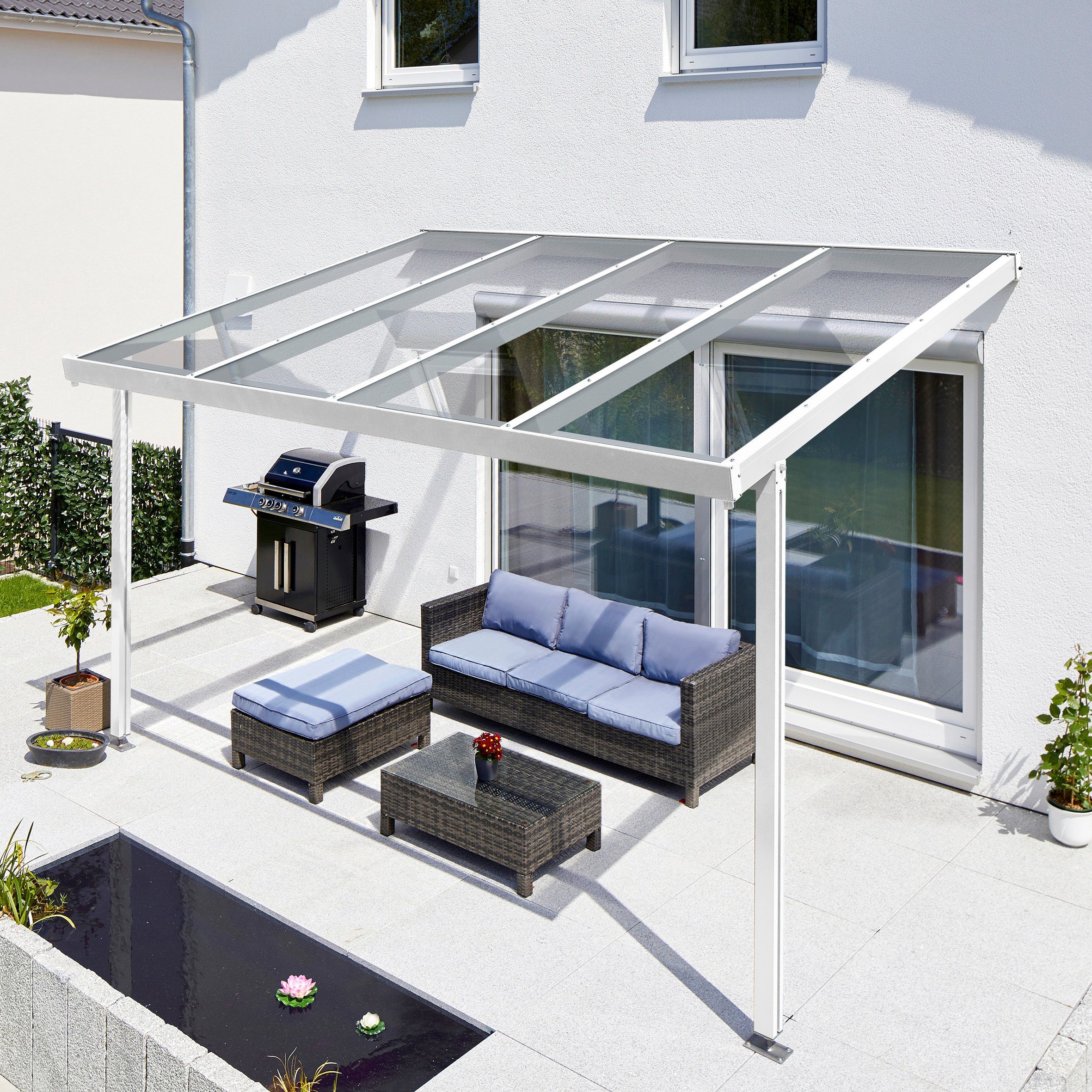 GUTTA Terrassendach Premium, BxT: 410,2x306 cm, Bedachung Dachplatten, BxT: 410x306 cm, Dach Sicherheitsglas klar