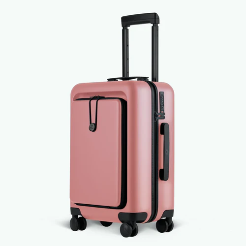 HND 4-wheel hard-shell suitcase, plain pink pouch