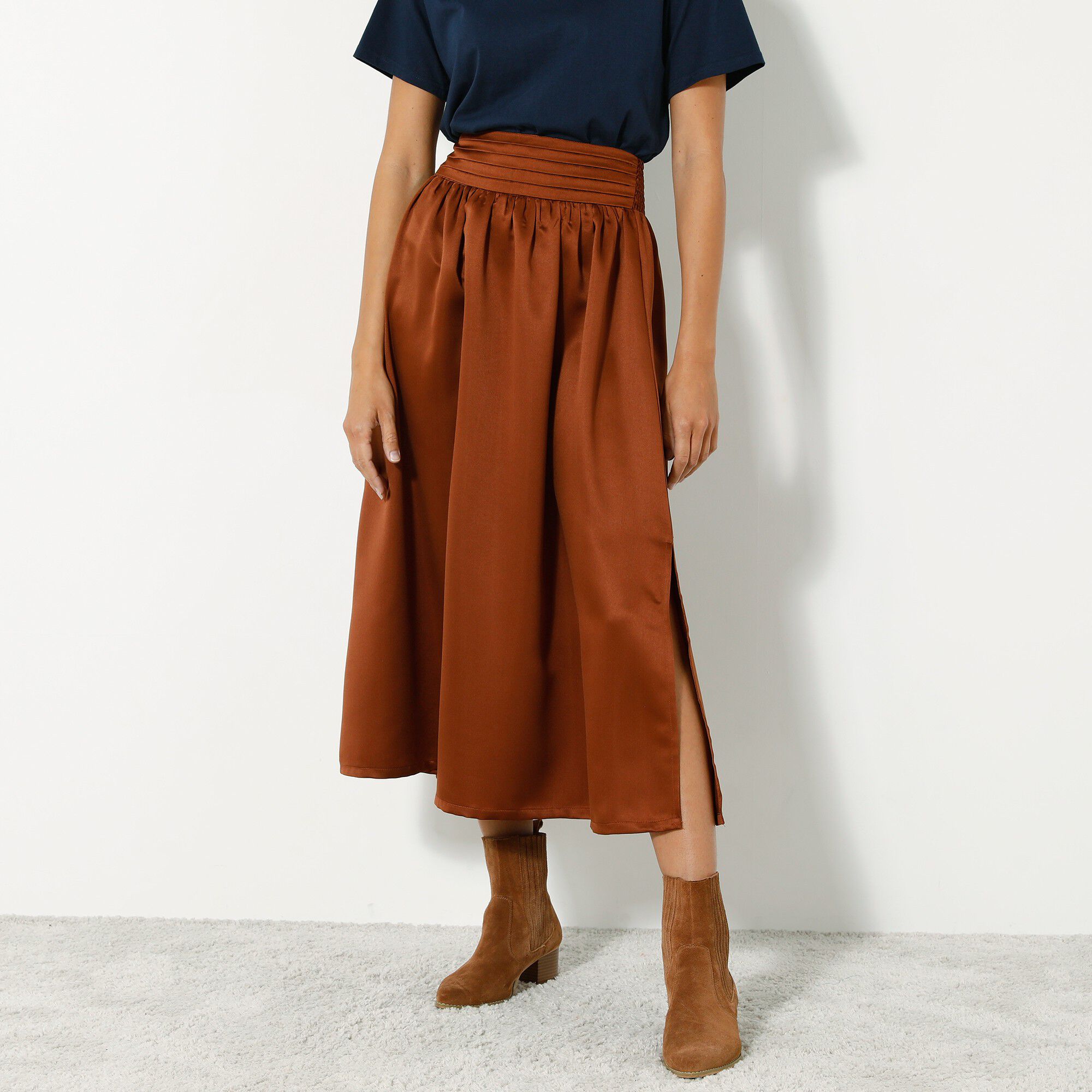Jupe longue unie, satin