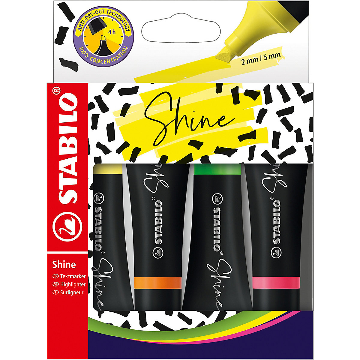 Textmarker SHINE, 4 Farben in Tubenform
