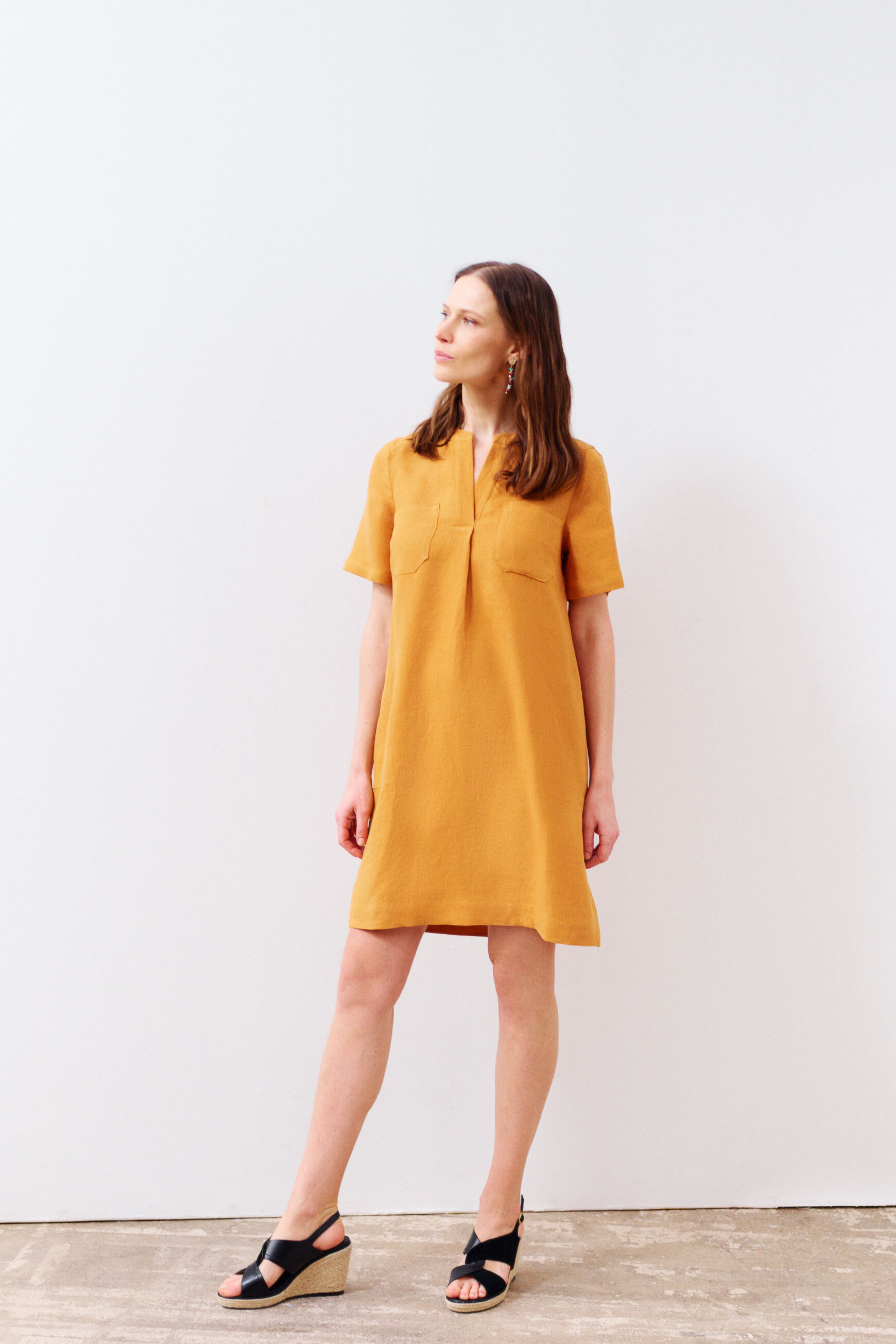 robe beatrice 100% lin marron cognac femme