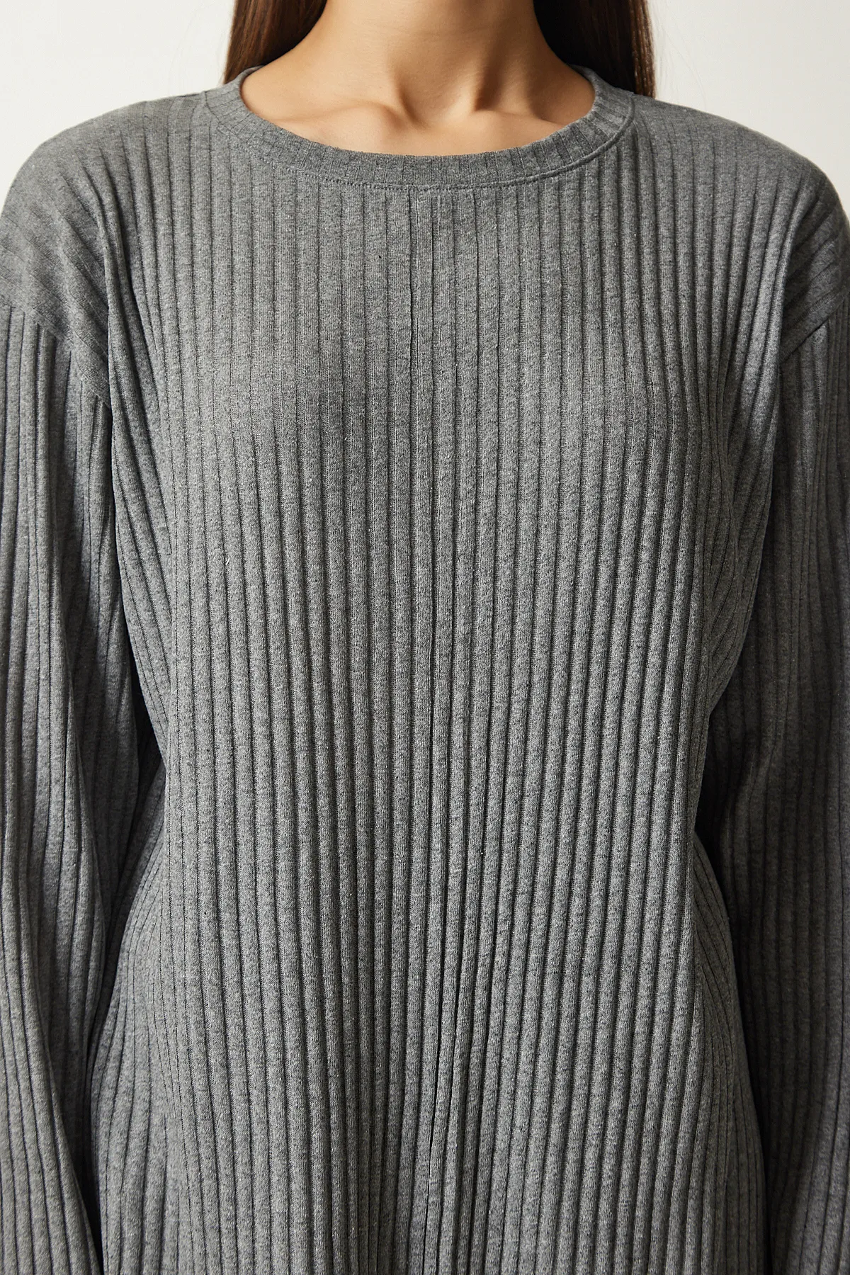Happiness İstanbul  Set aus geräucherter Cord-Strickbluse und Hose für Damen OW00008
