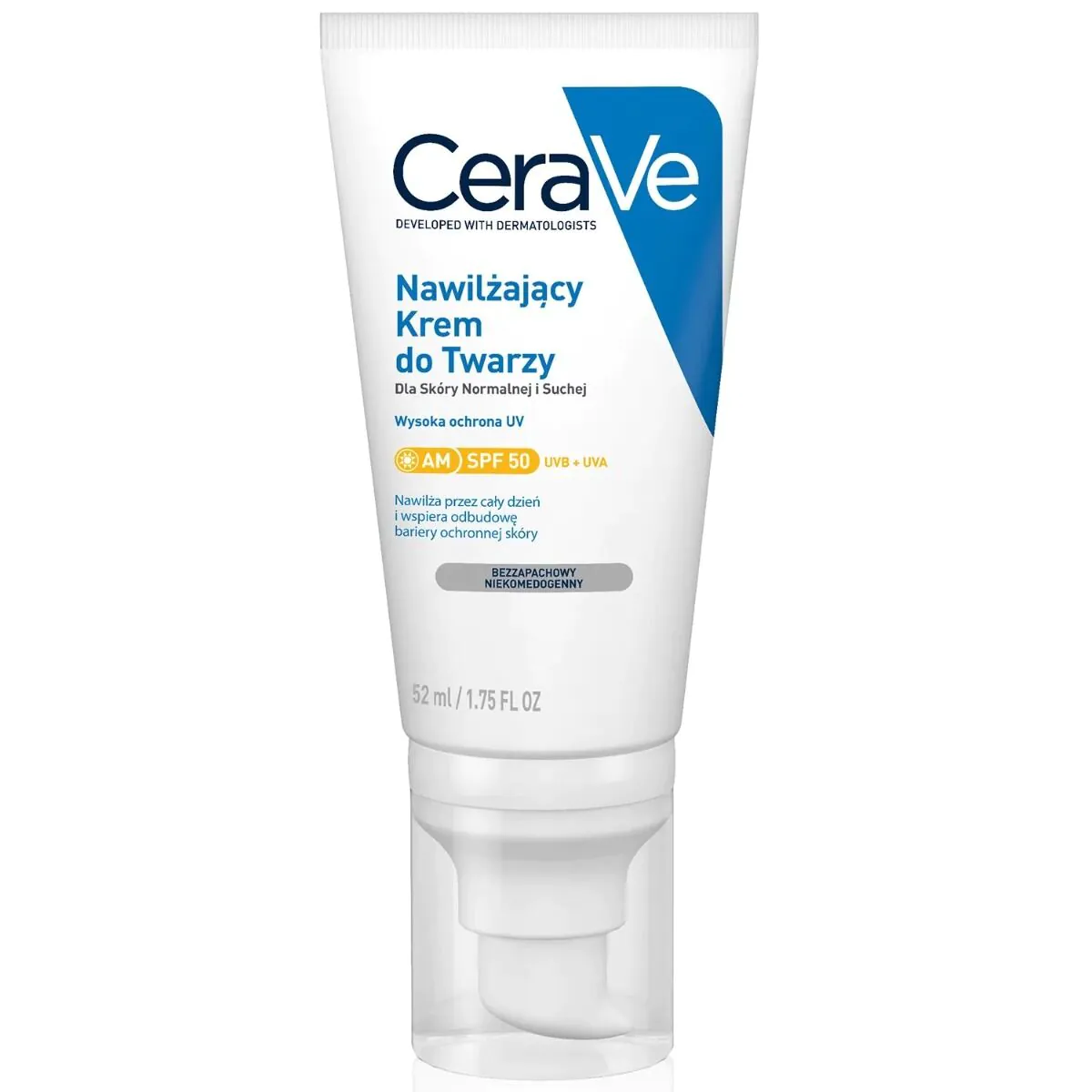 „CeraVe“ drėkinamasis veido kremas su SPF 50 normaliai ir sausai odai
