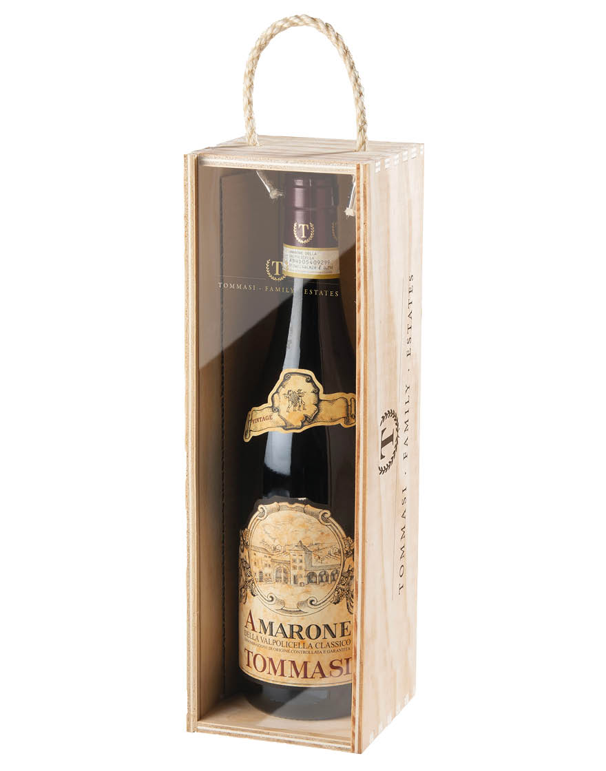 Amarone della Valpolicella Classico DOCG 2019 Tommasi 0,75 ℓ, Caisse bois et plexiglas