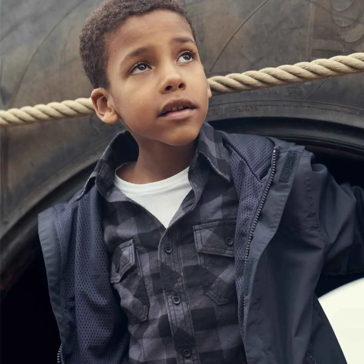 Kinder Checkshirt schwarz-grau