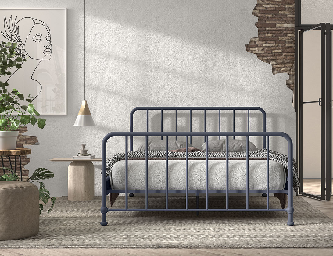 VIPACK Jugendbett BRONXX mit Liegefläche 160 xx 200 cm, Ausf. Metall Denim Blau matt
