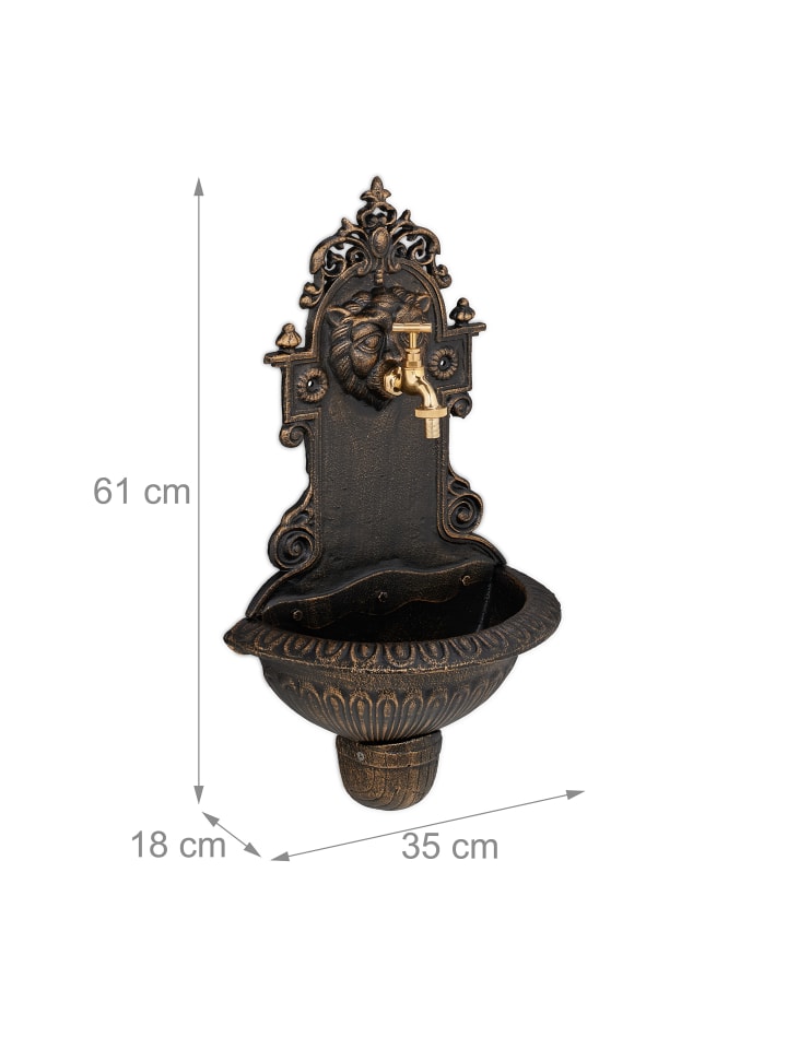 relaxdays Wandbrunnen in Bronze - (B)35 x (H)61 x (T)18 cm günstig kaufen onesize