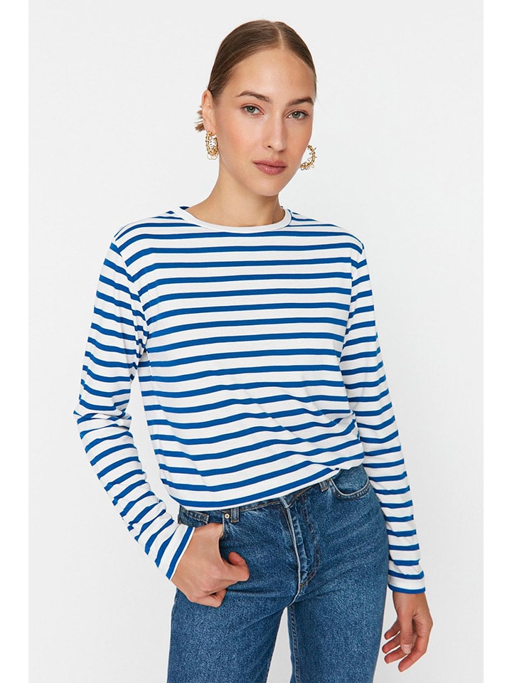 trendyol Longsleeve in Blau/ Weiß günstig kaufen