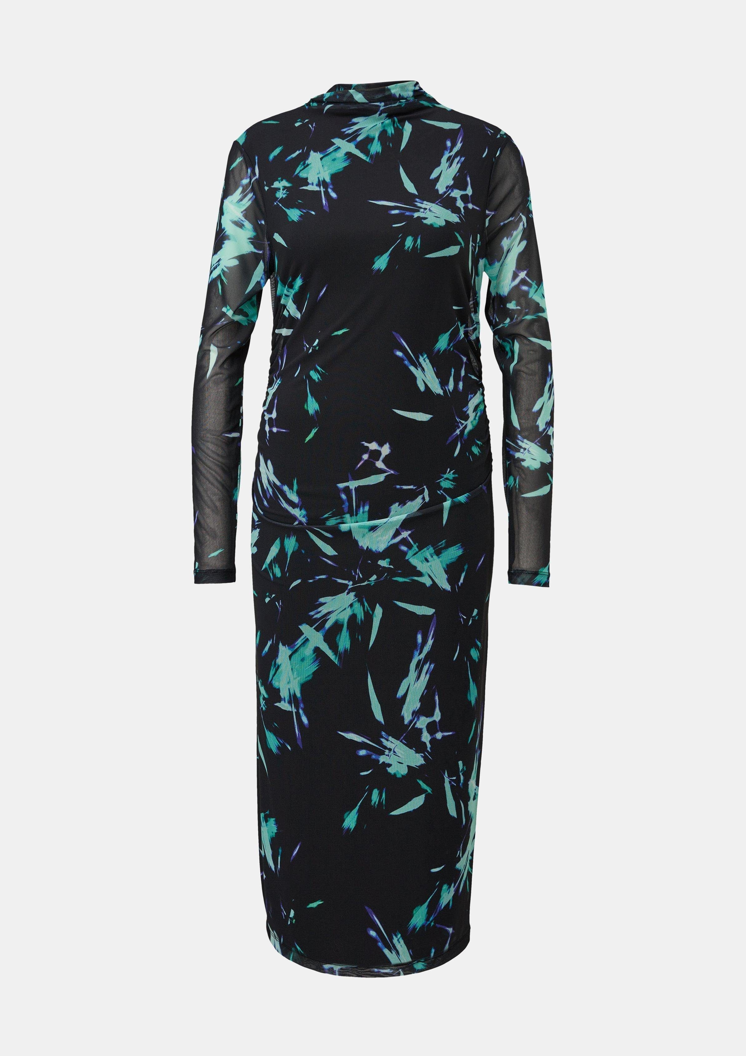 Comma Maxikleid Kleid mit Viskosefutter Raffung