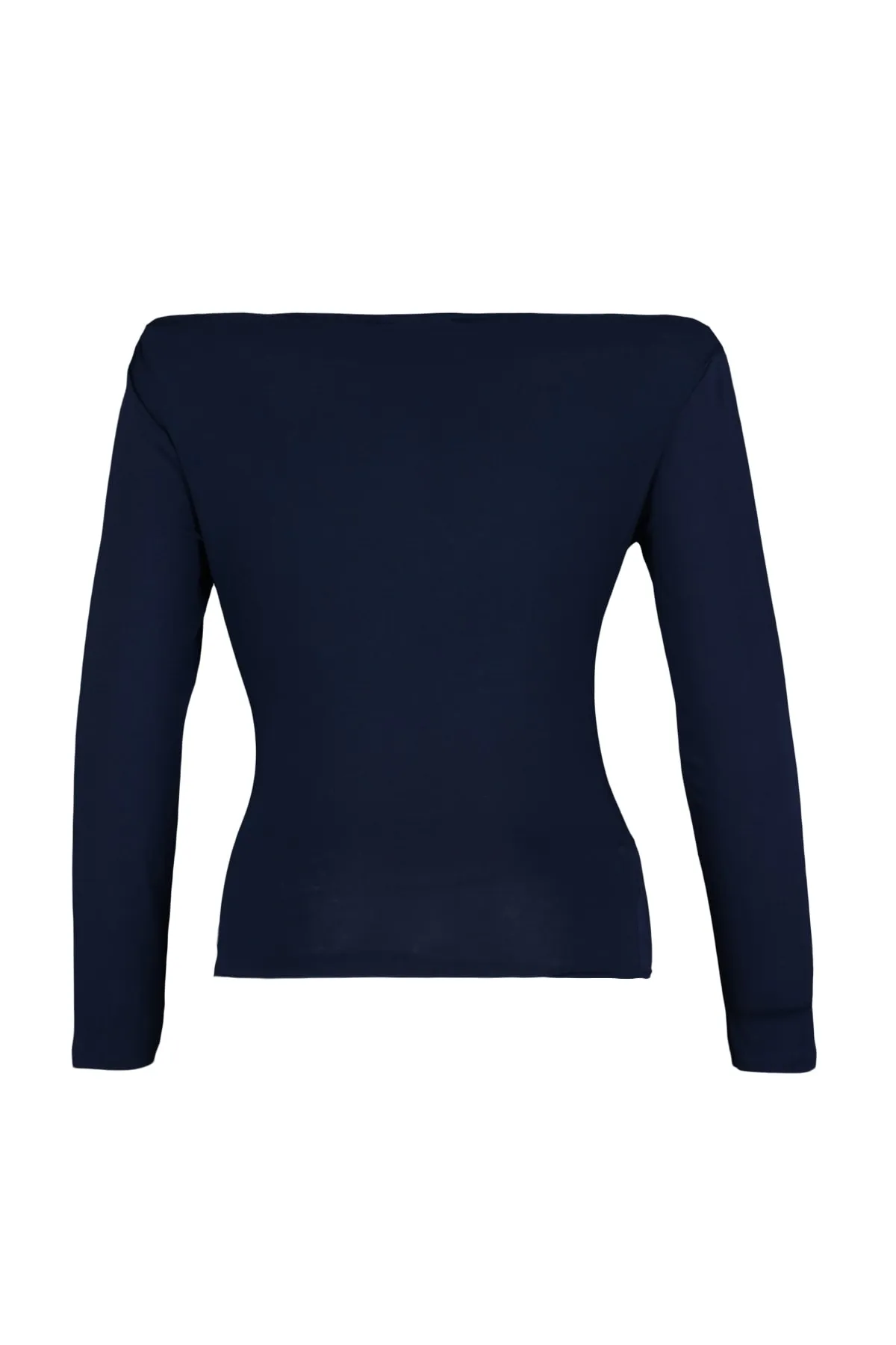 Trendyol Collection  Marineblaue, langärmlige, dehnbare Viskose-Strickbluse mit U-Boot-Ausschnitt TWOAW21BZ0106