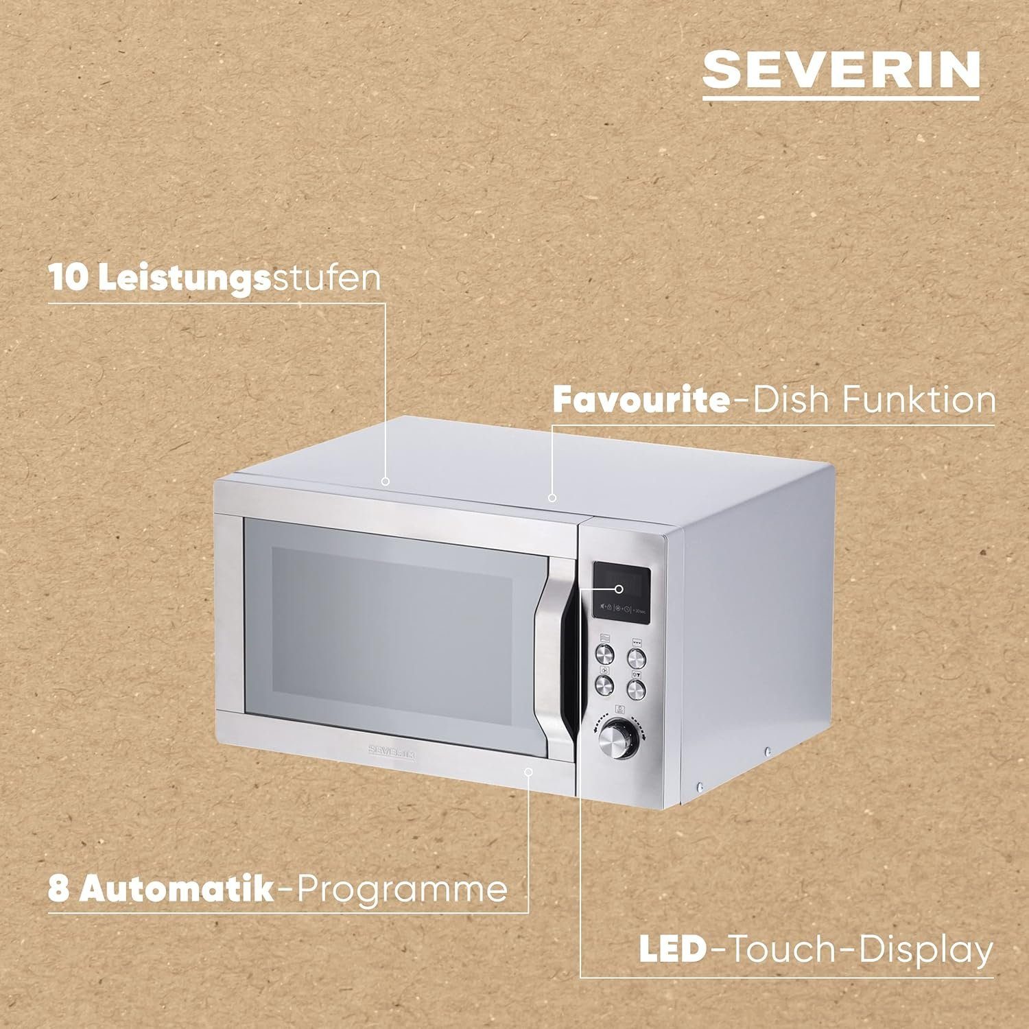 Severin Mikrowelle Mikrowelle mit Grill Heißluftfunktion Pizzafunktion 25 L Display 3in1, Mikrowelle, Grill, Heißluft, 25,00 l