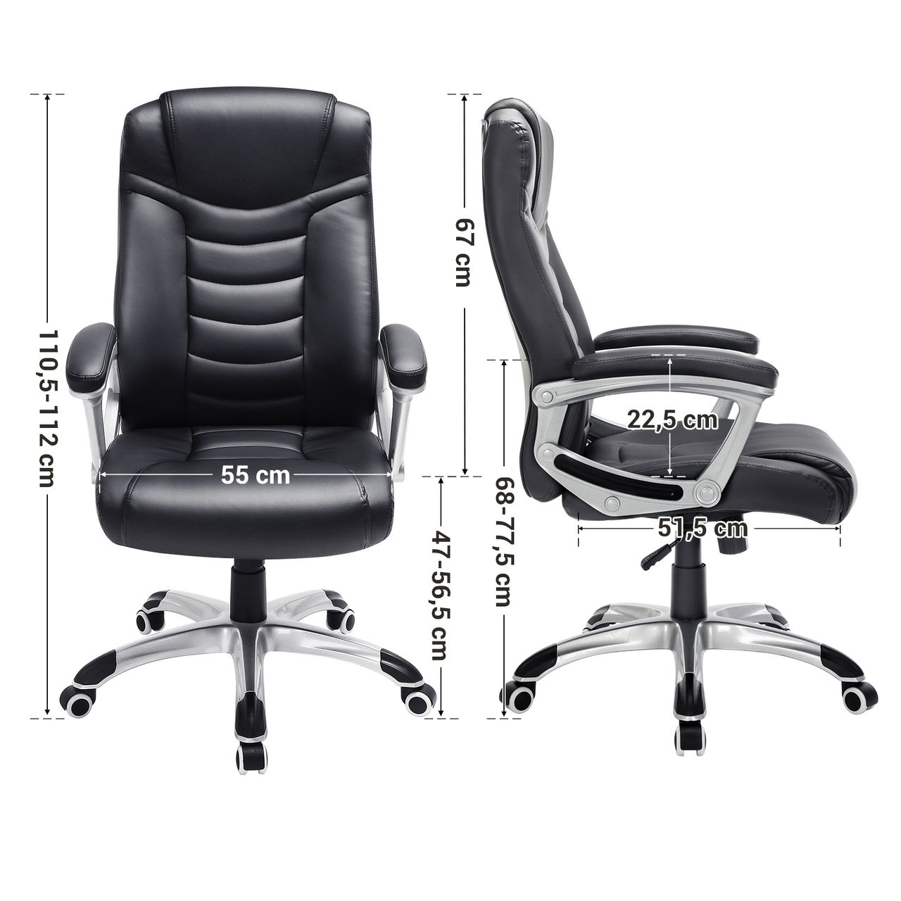 Songmics Bürostuhl, Schwarz, 52x53x(112-122)cm