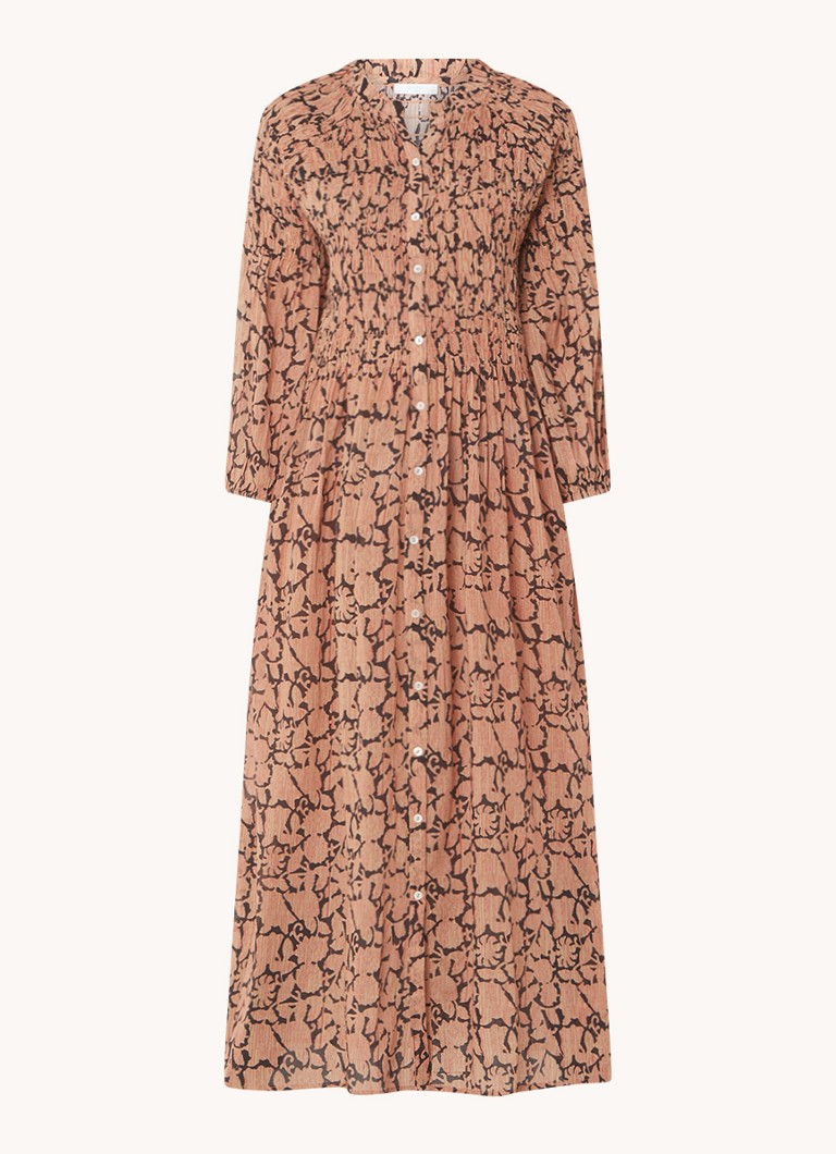 Robe blouse longue Loulou de by-bar, imprimée et smockée