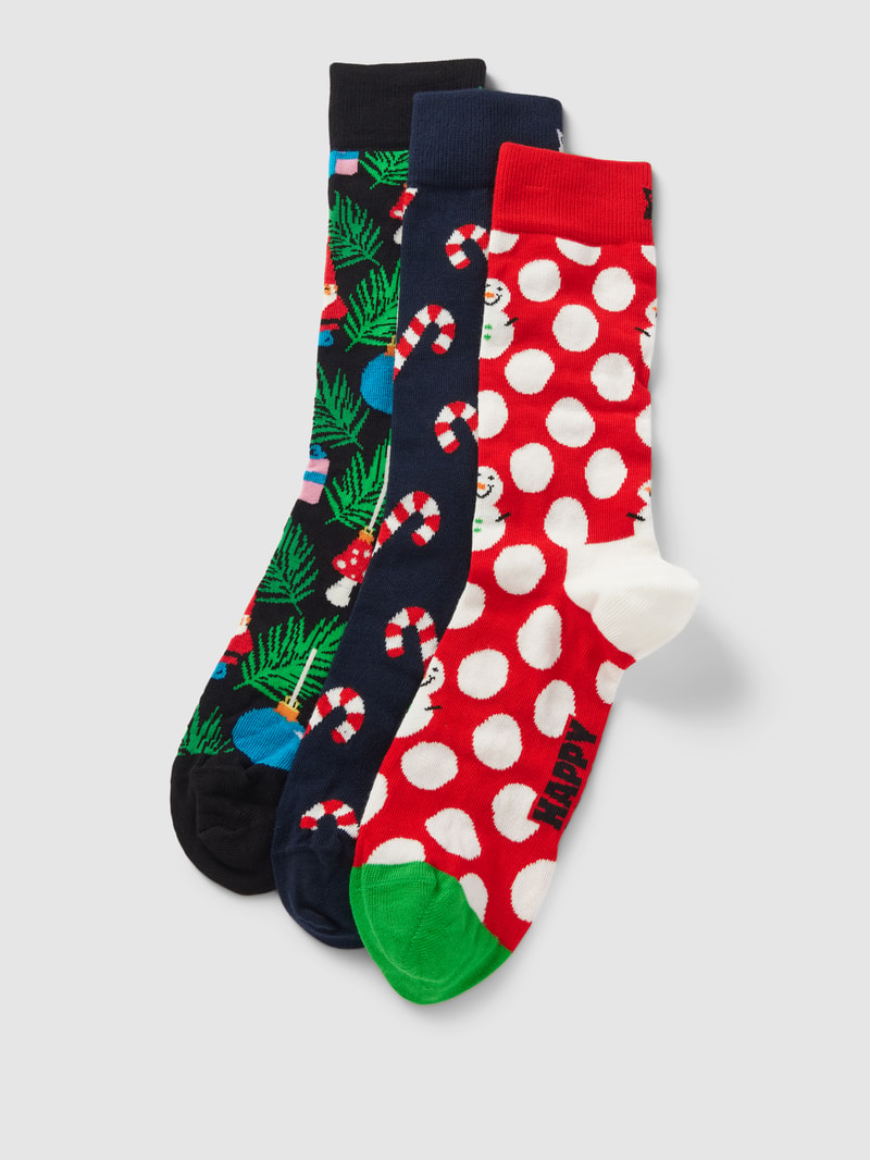 Socken mit Motiv-Print Modell 'X-Mas Stocking' im 3er-Pack in dunkelblau
