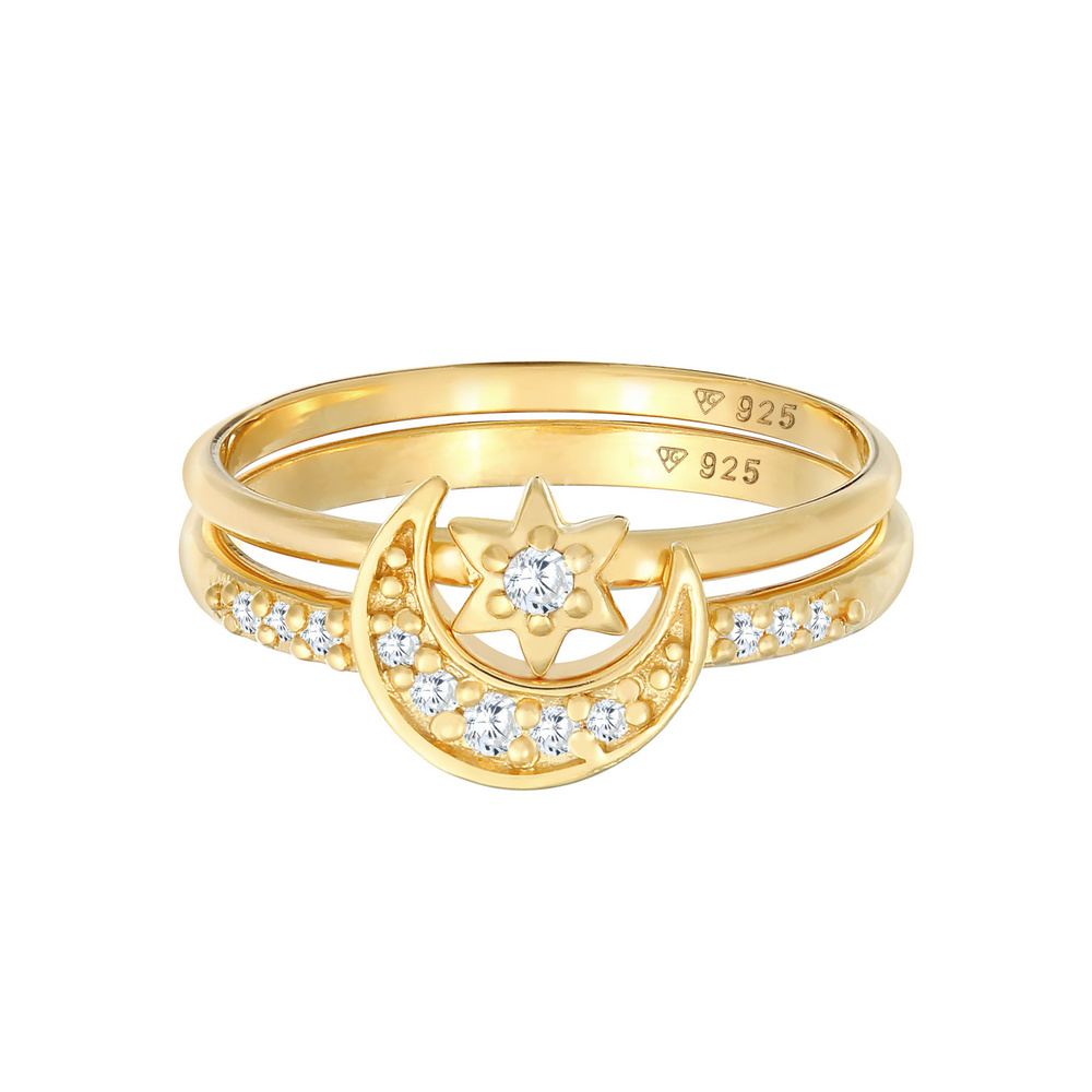 Elli Elli Bague Ensemble de bagues superposées pour femmes - Étoile Lune Astro Trend a Bague