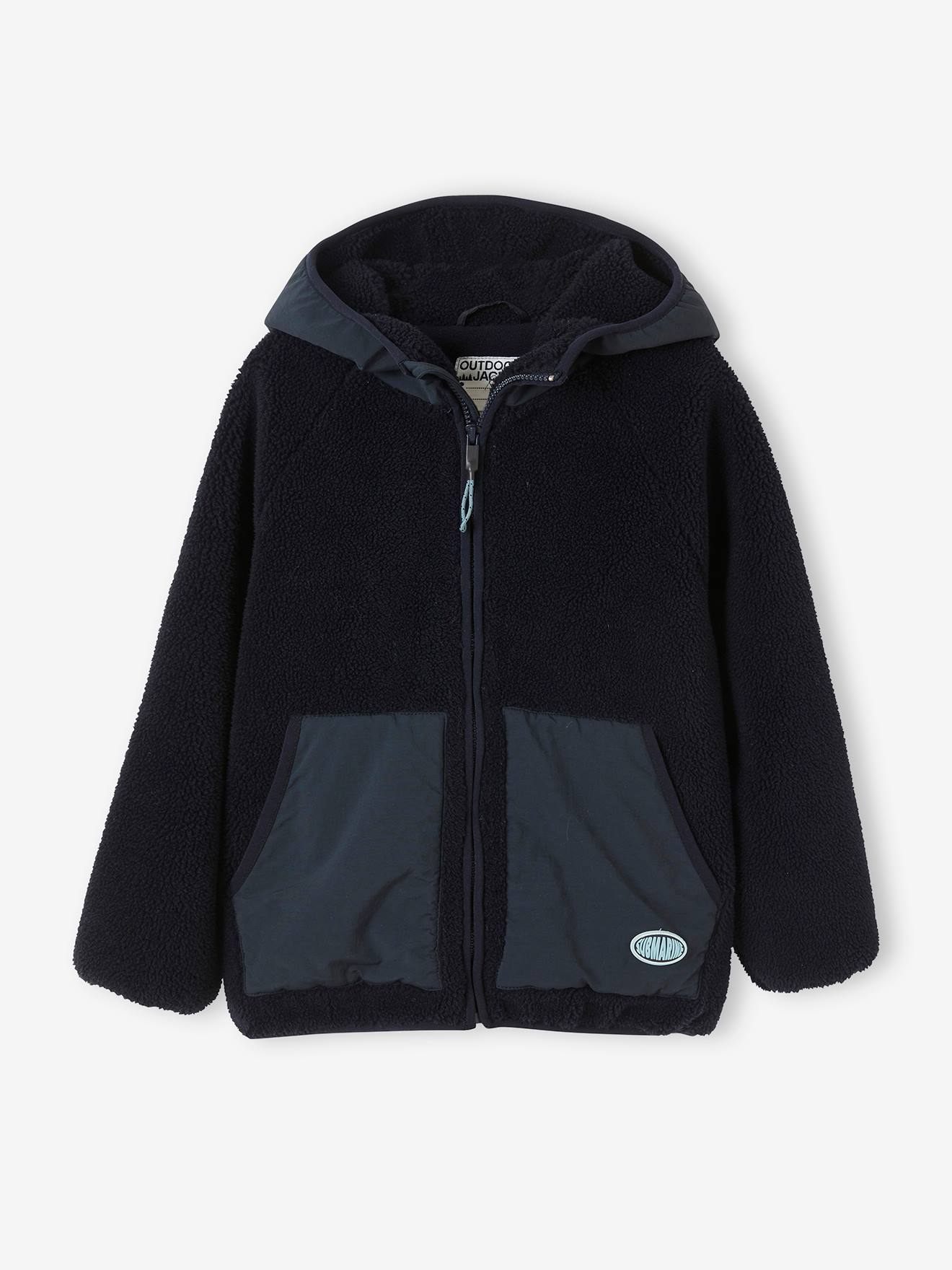 Veste à capuche zippée en sherpa garçon marine