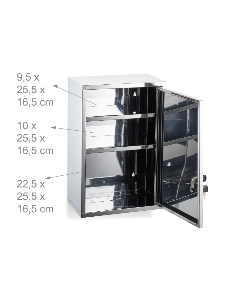 relaxdays Medizinschrank in Silber - (B)30 x (H)45 x (T)18 cm günstig kaufen onesize