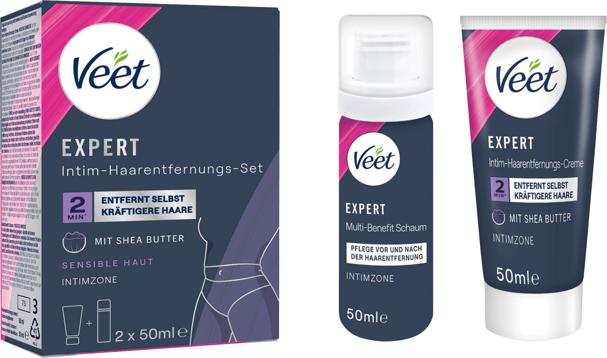 Intimbereich Set, Enthaarungscreme & Multi-Benefit-Schaum (2x50 ml), 100 ml