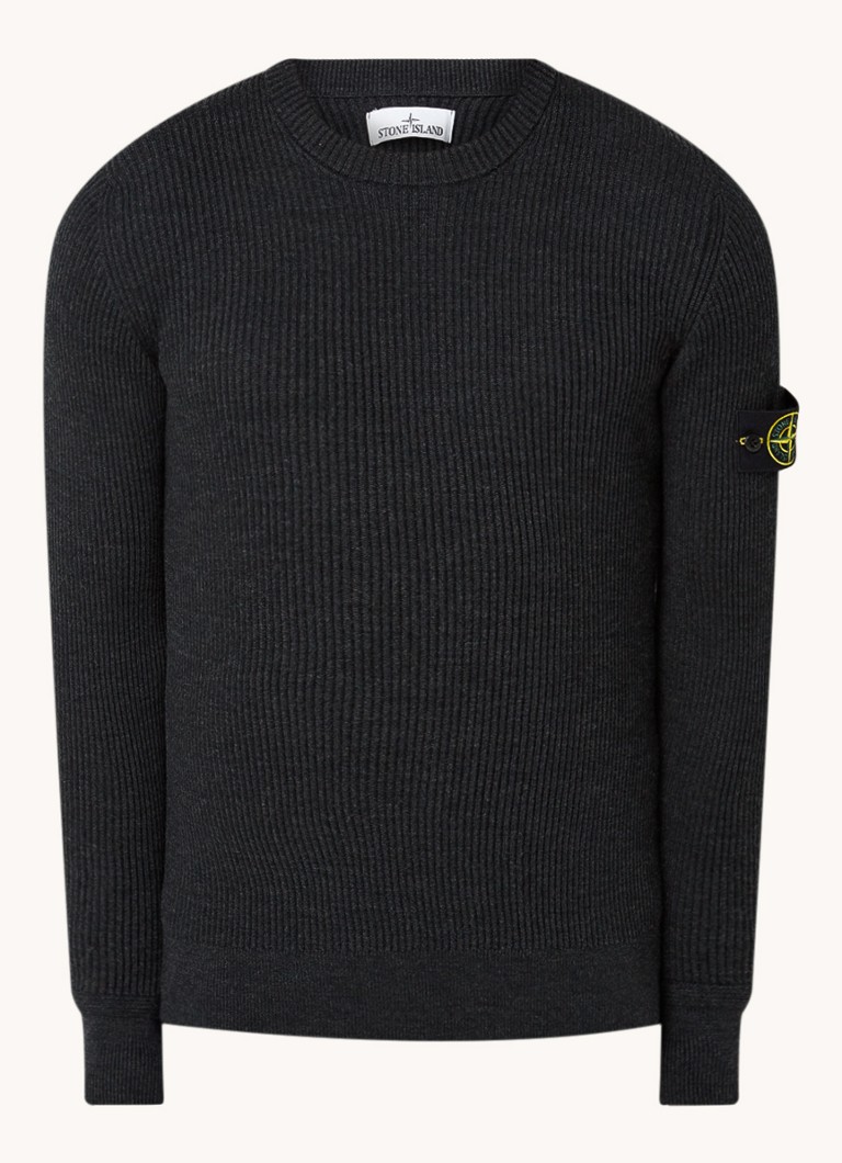 Πουλόβερ Stone Island 553C2 με ριμπ ύφανση, λογότυπο και ξυρισμένο μαλλί