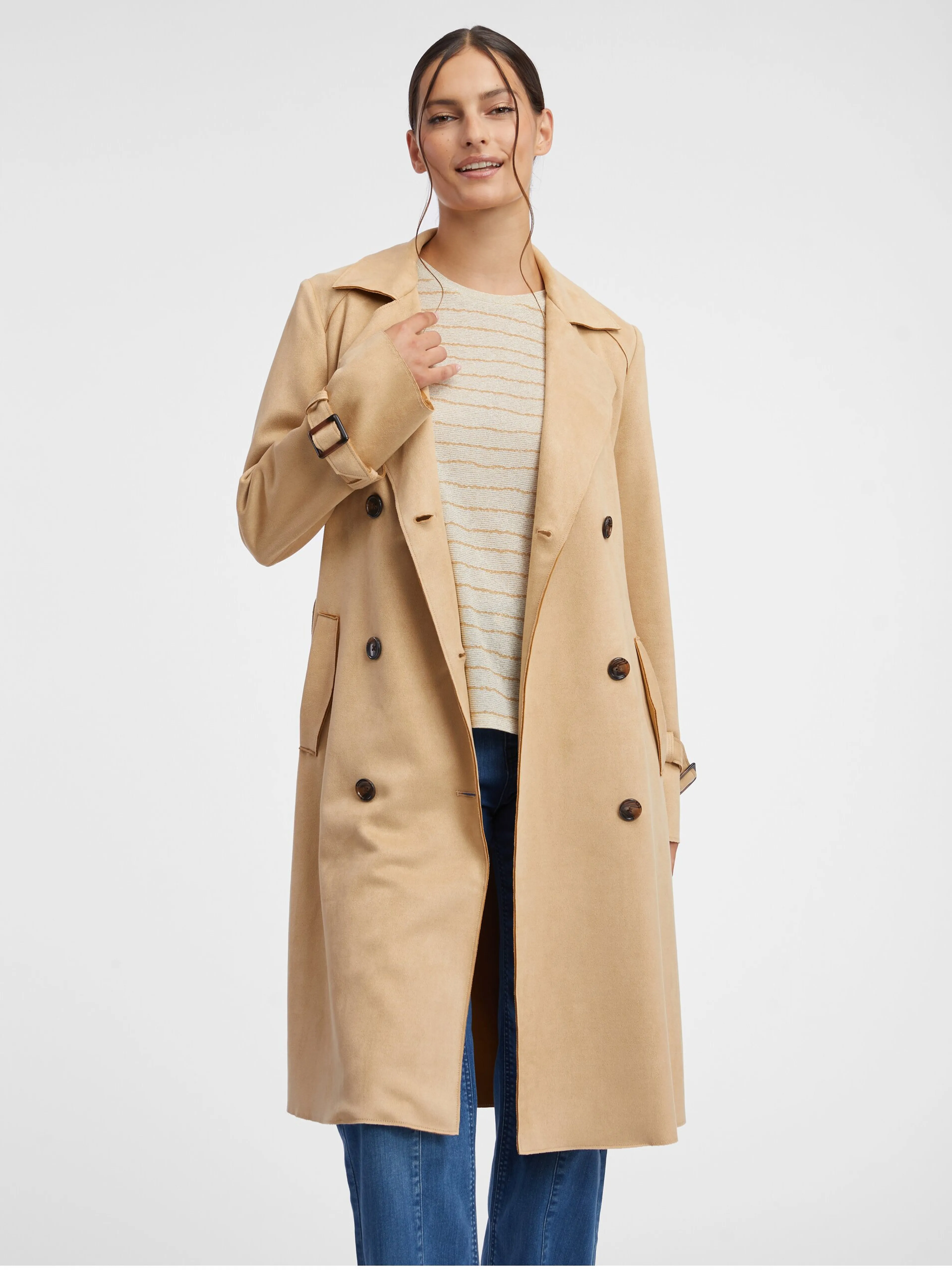 Beigefarbener Trenchcoat für Damen aus Wildleder ORSAY