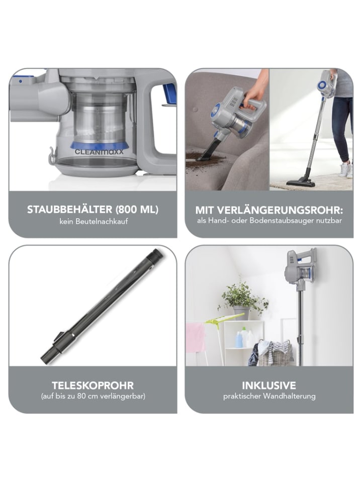 CLEANmaxx CLEANmaxx Akku-Zyklon-Staubsauger 22,2V - hellgrau/blau günstig kaufen onesize