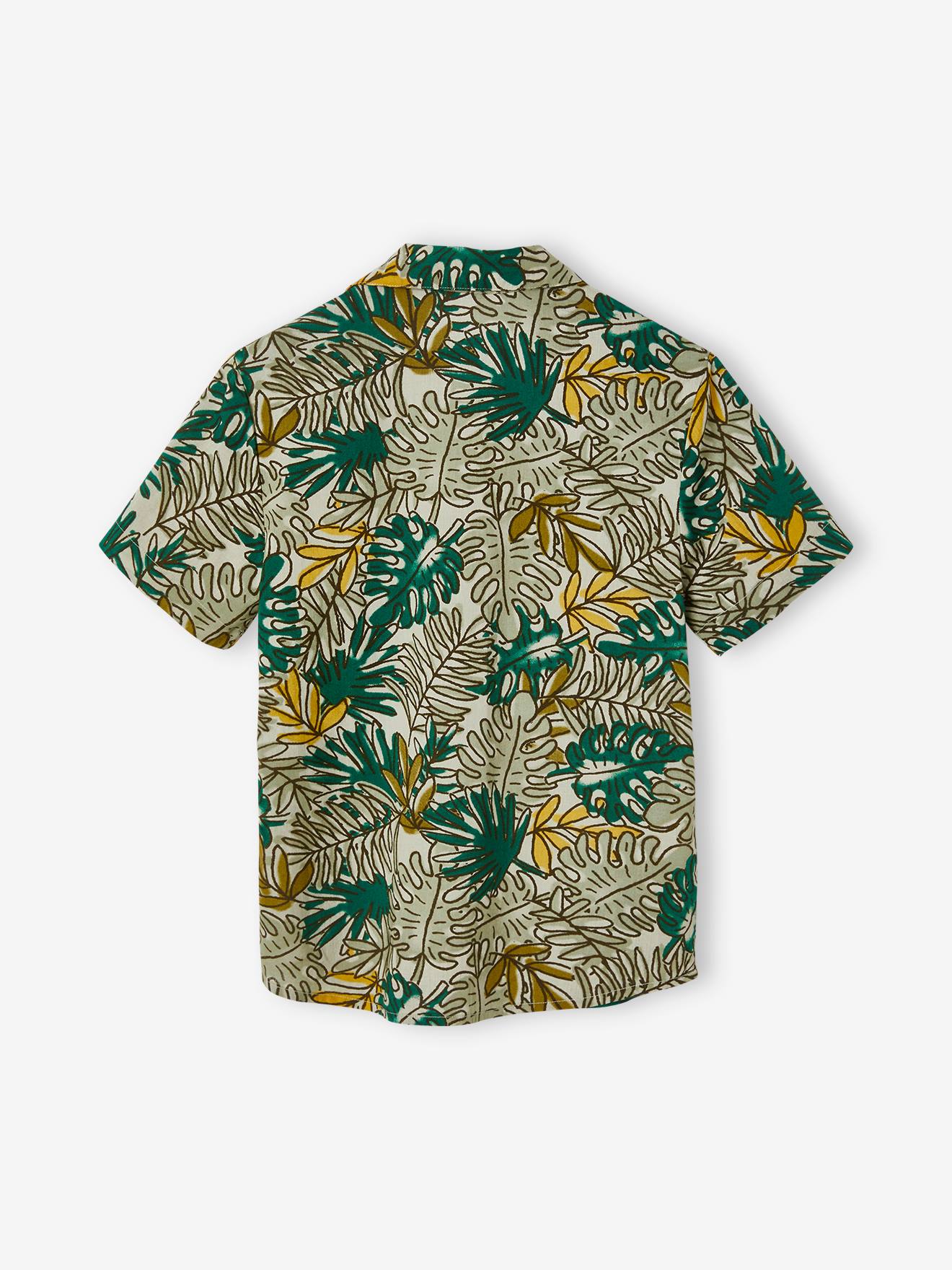 Chemise manches courtes motifs exotiques garçon blanc imprimé