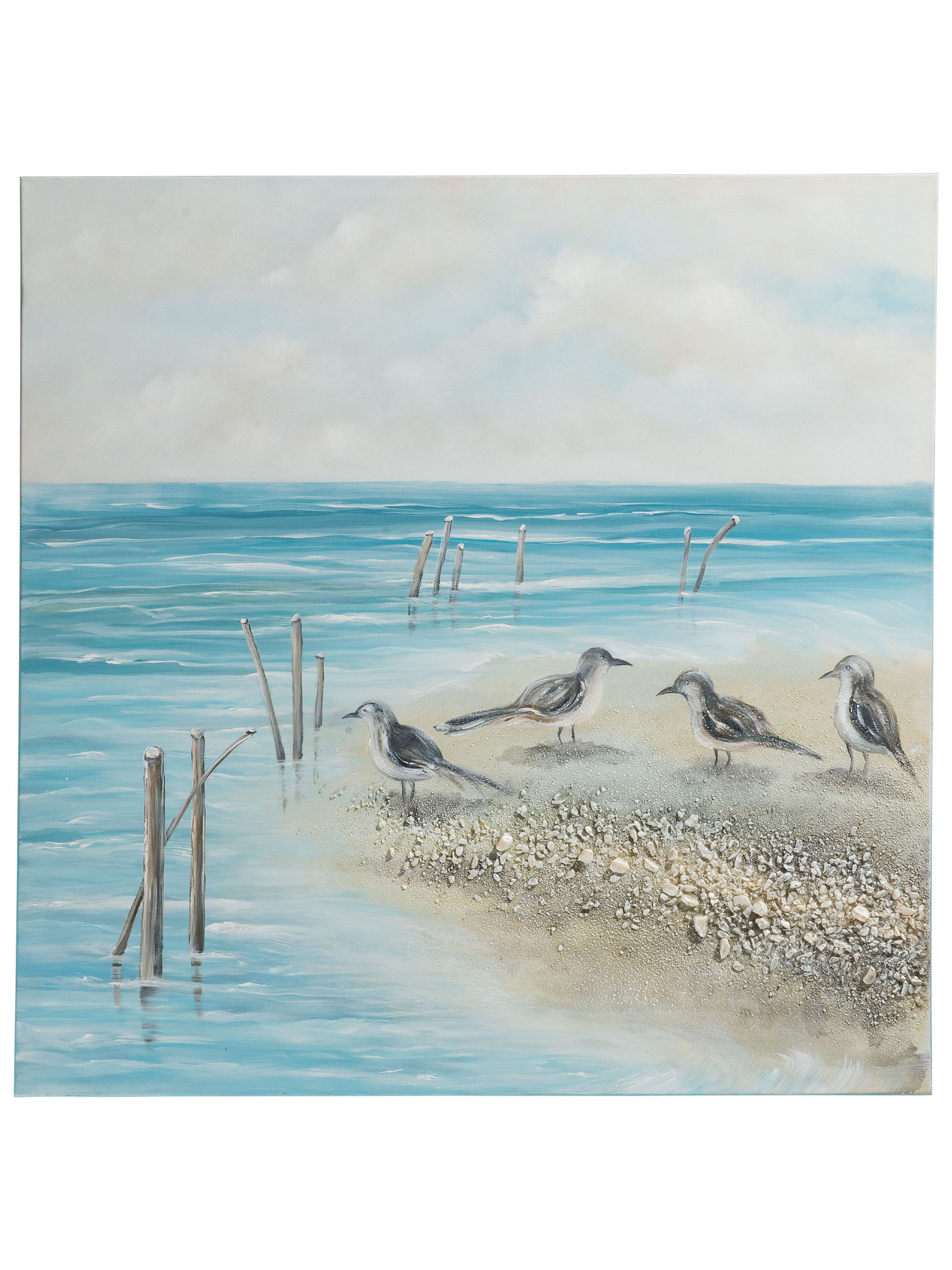 Möwen am Strand Leinwand-handgemalt, Hellblau