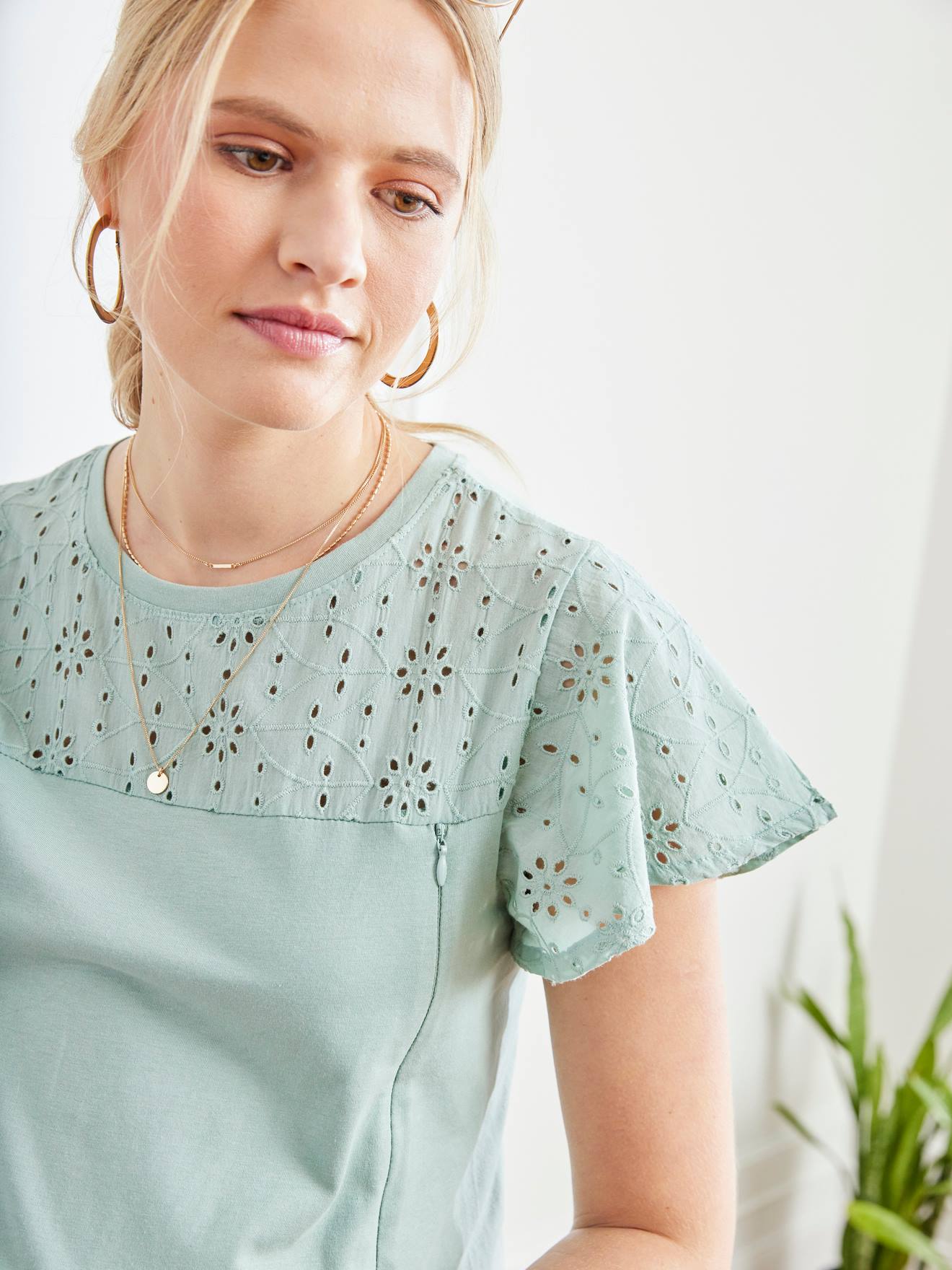 Vertbaudet T-Shirt mit Lochstickerei, Schwangerschaft & Stillzeit - mint