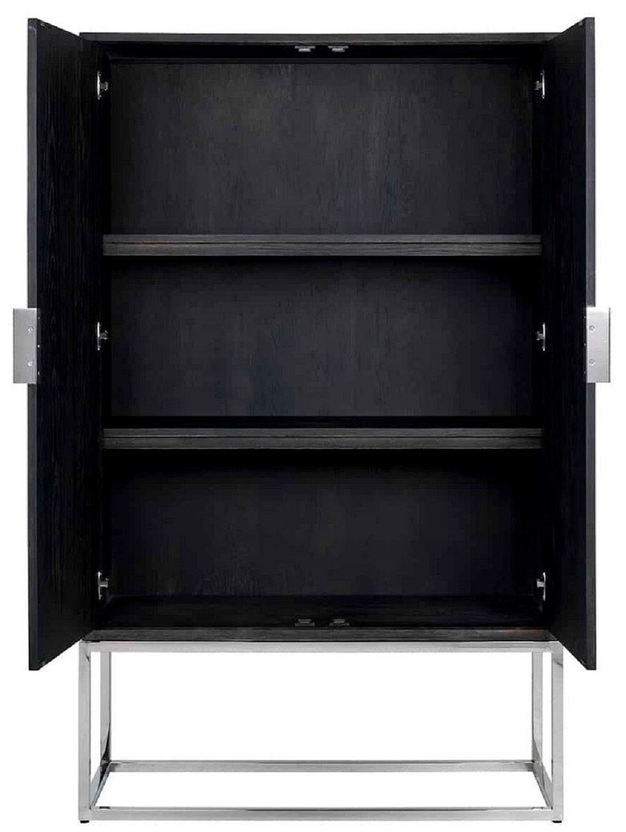 Casa Padrino Barschrank Luxus Barschrank Schwarz / Silber 108 x 45 x H. 175 cm - Massivholz Schrank mit 2 Türen - Wohnzimmer Möbel - Bar Möbel - Hotel Möbel - Luxus Kollektion