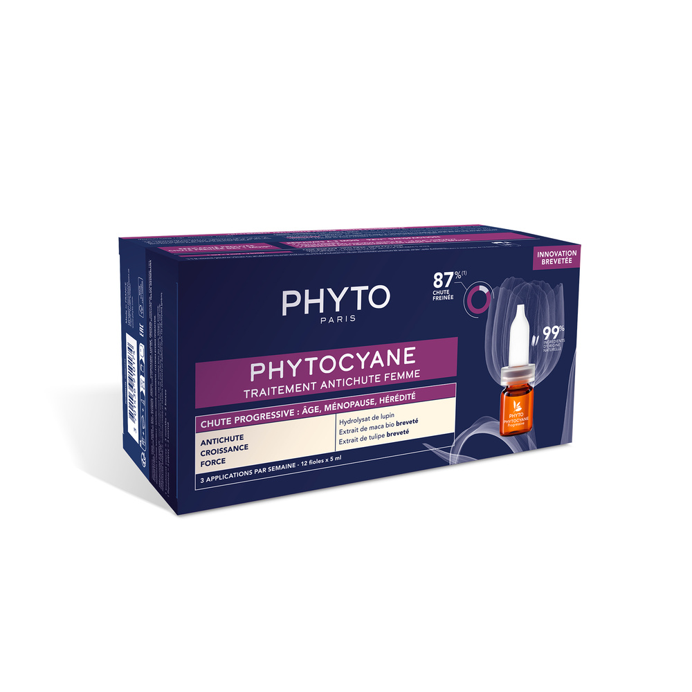 Phyto PHYTOCYANE Traitement antichute femme Chute progressive - 12 ampoules x 5ml Sérum capillaire