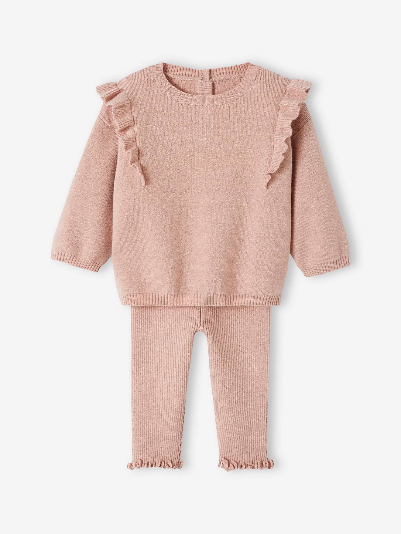 Vertbaudet Baby-Set aus Strick: Pullover & Leggings, personalisierbar - pudrig rosa