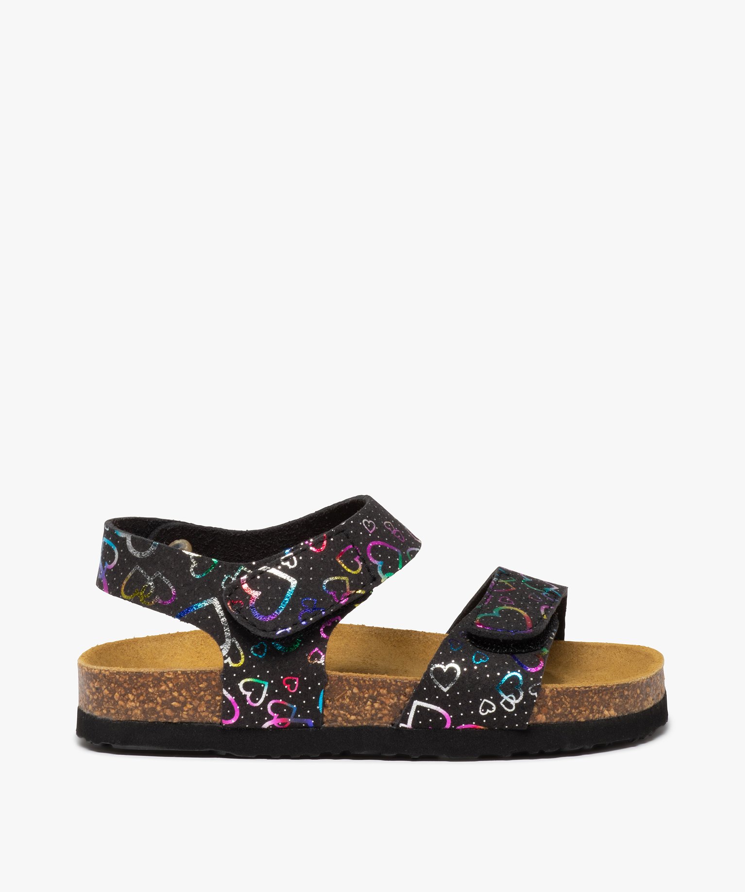 Sandales fille à brides scratch colorées et semelle liège noir | GEMO