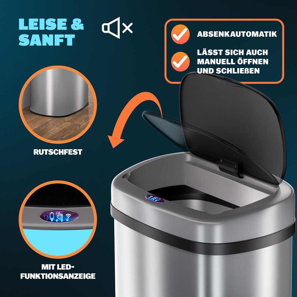 monzana Mülleimer, 58 L Automatik Sensor Mülleimer LED Display Müllbehälter berührungslos