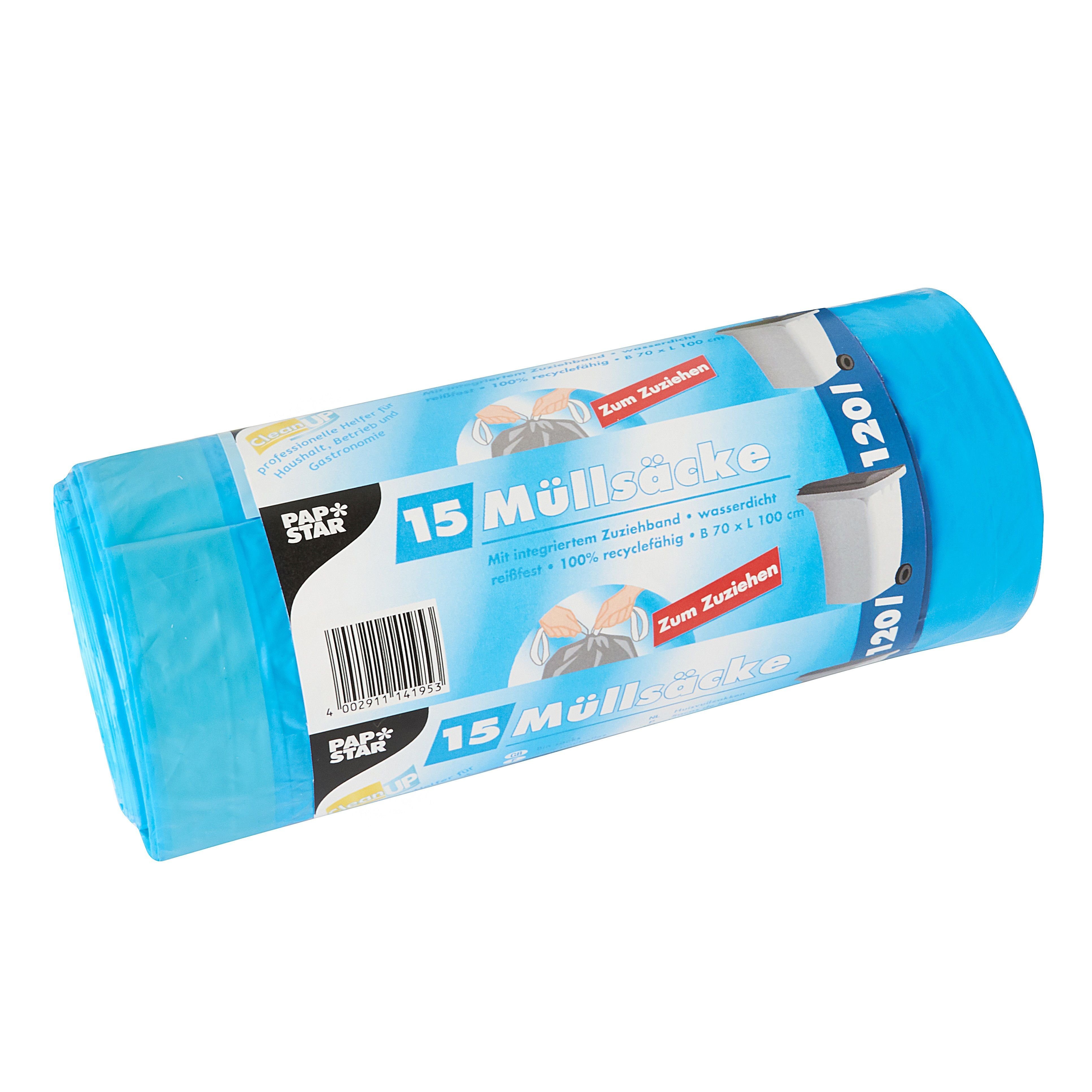PAPSTAR Schreibtischunterlage PAPSTAR Müllsäcke LDPE, mit Zugband, 120 Liter, blau