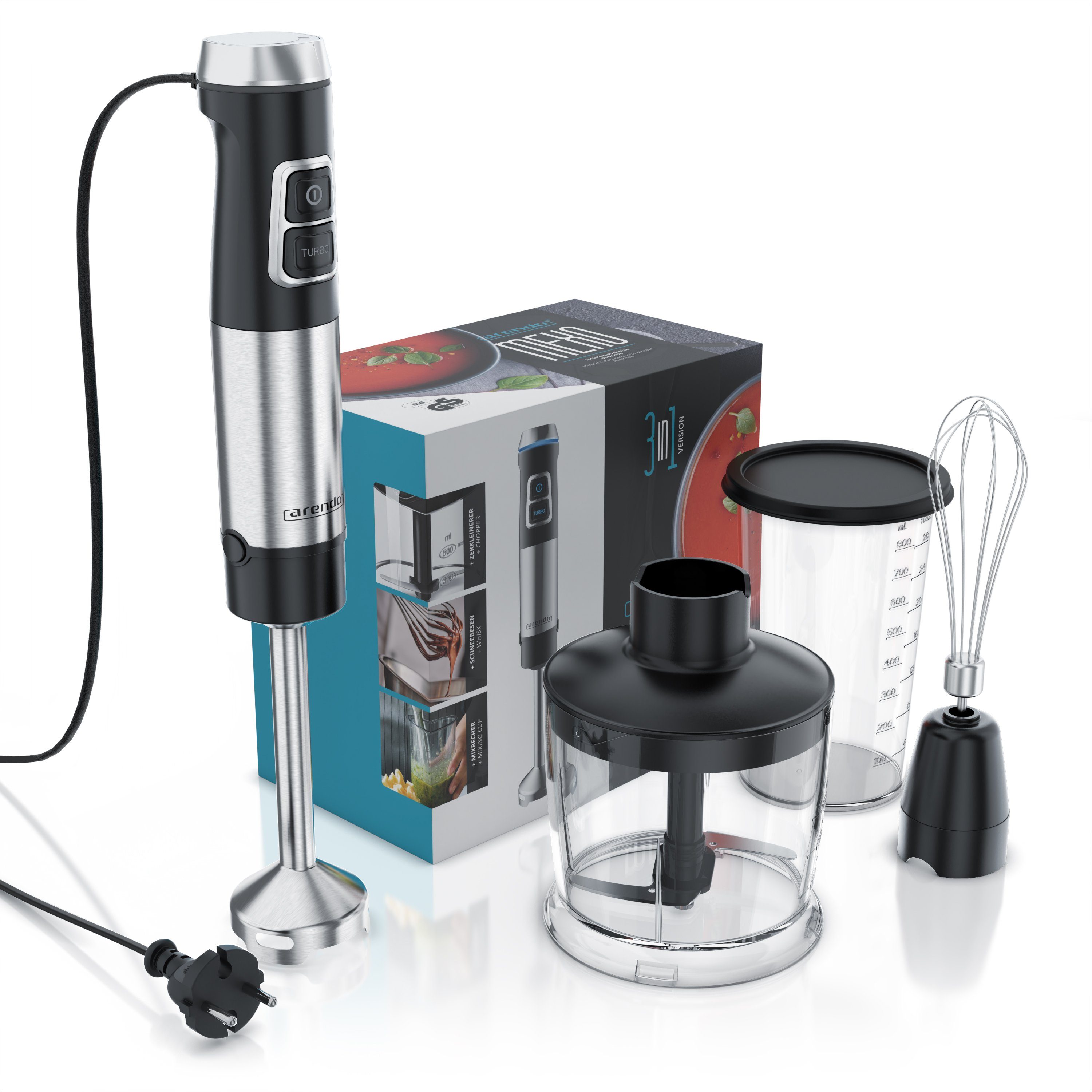 Arendo Stabmixer, 1200 W, Stabmixer Edelstahl Set - Pürierstab - stufenlose Geschwindigkeit