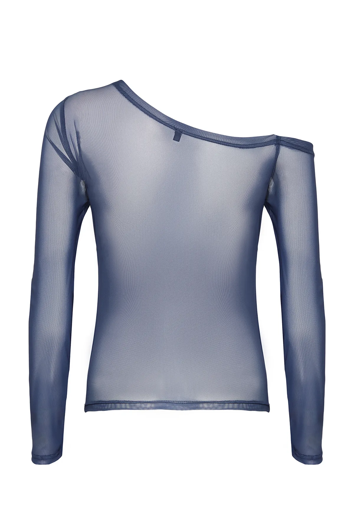 Trendyol Collection  Mit Indigo-Tüll gefütterte Strickbluse mit asymmetrischem Kragen TWOAW24BZ00051